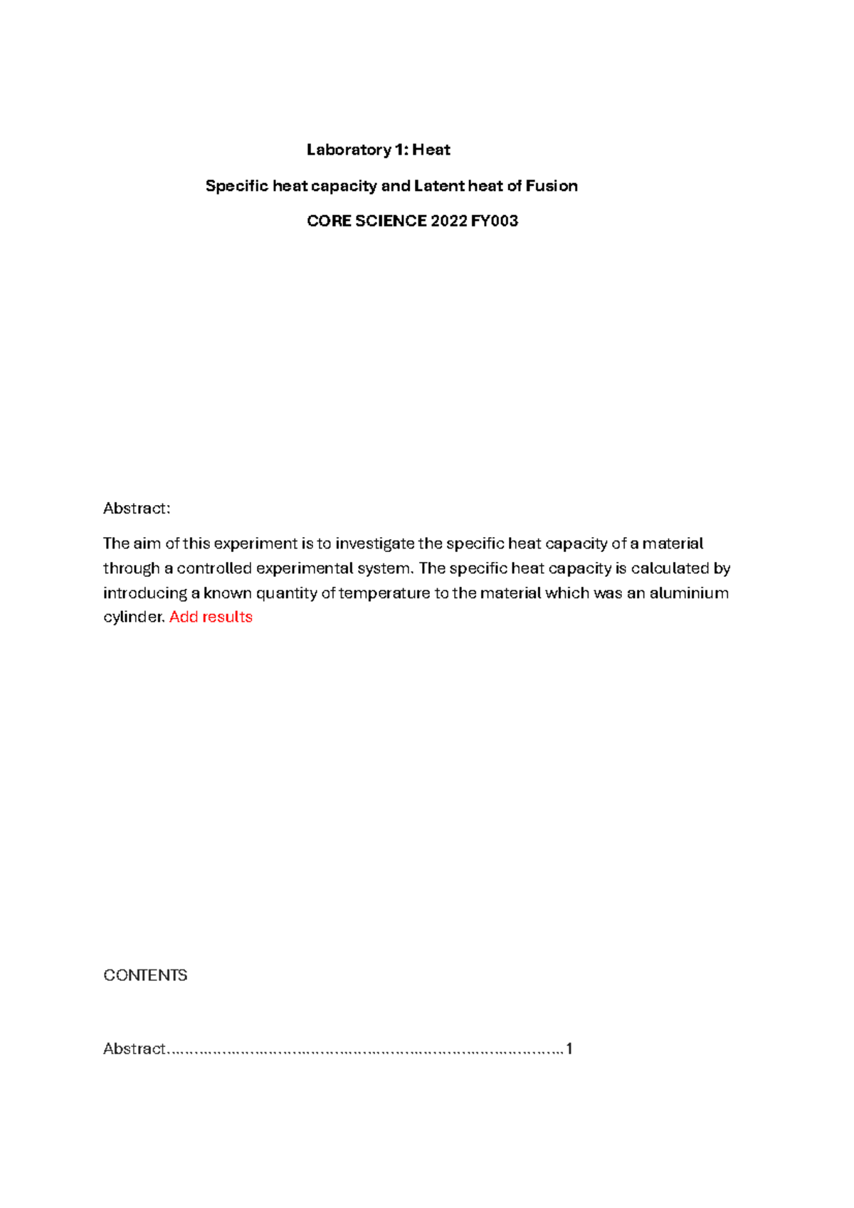 Specific Heat Capacity And Latent Heat Of Fusion Report Laboratory