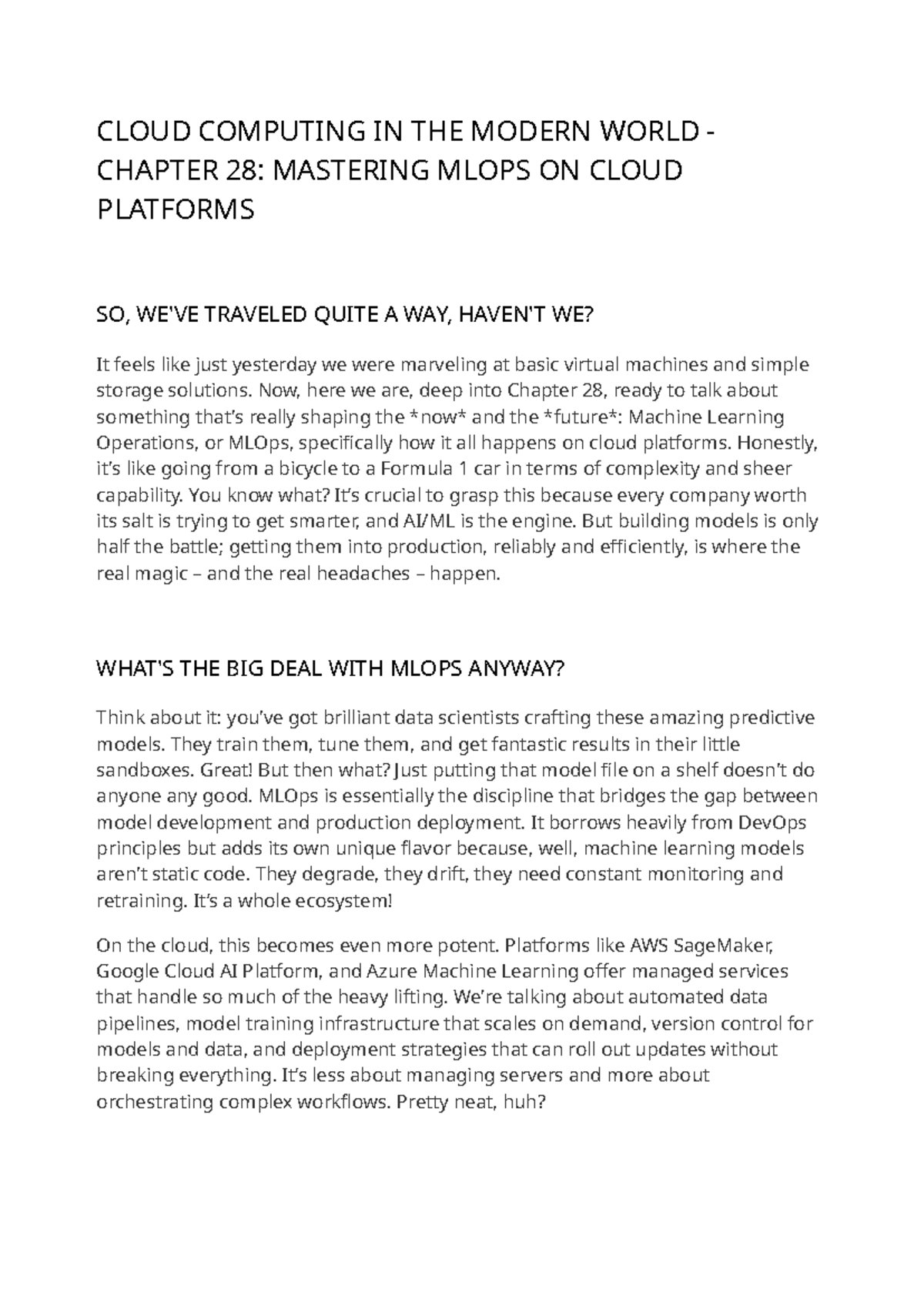 CLOUD COMPUTING CH. 28: MASTERING MLOPS ON CLOUD PLATFORMS - Studocu