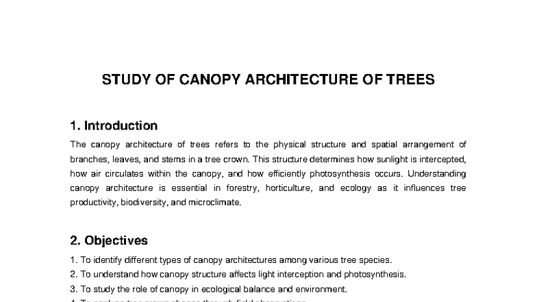 Canopy Architecture of Trees: A Comprehensive Study - Studocu