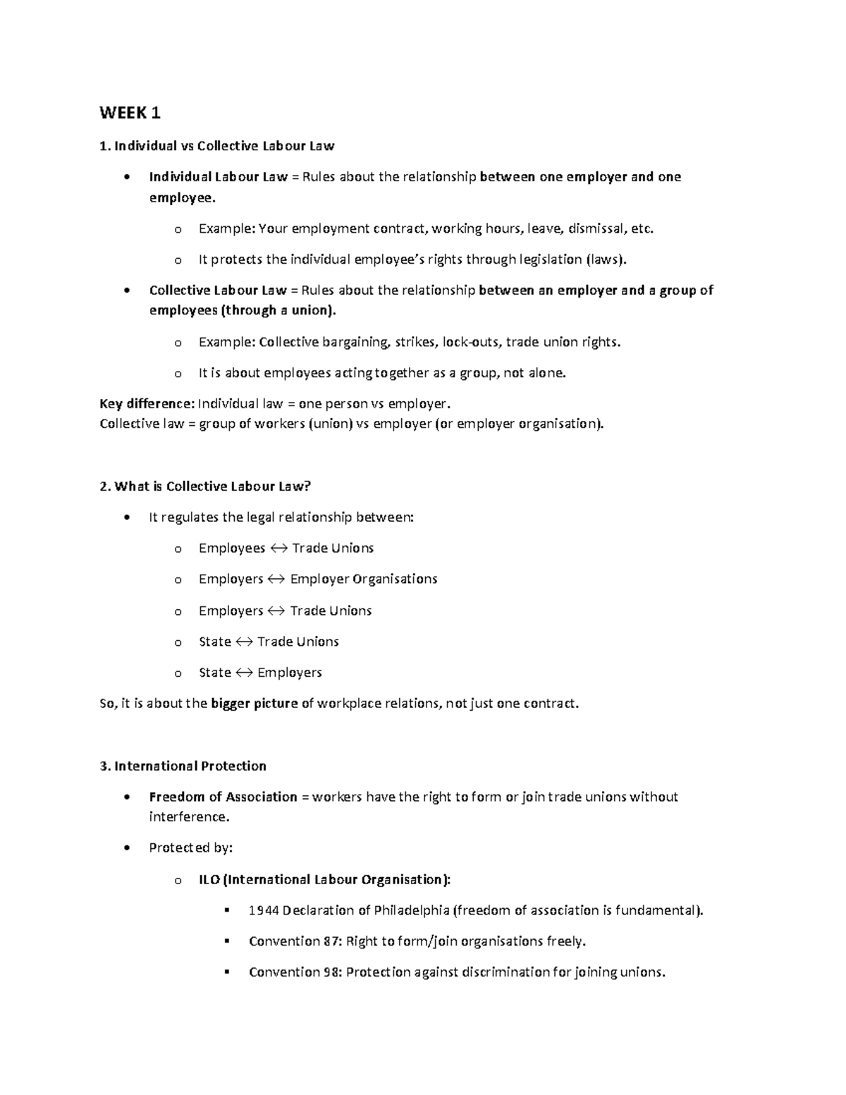 Collective Labour Law Study Notes (WEEK 1-6) - Studocu