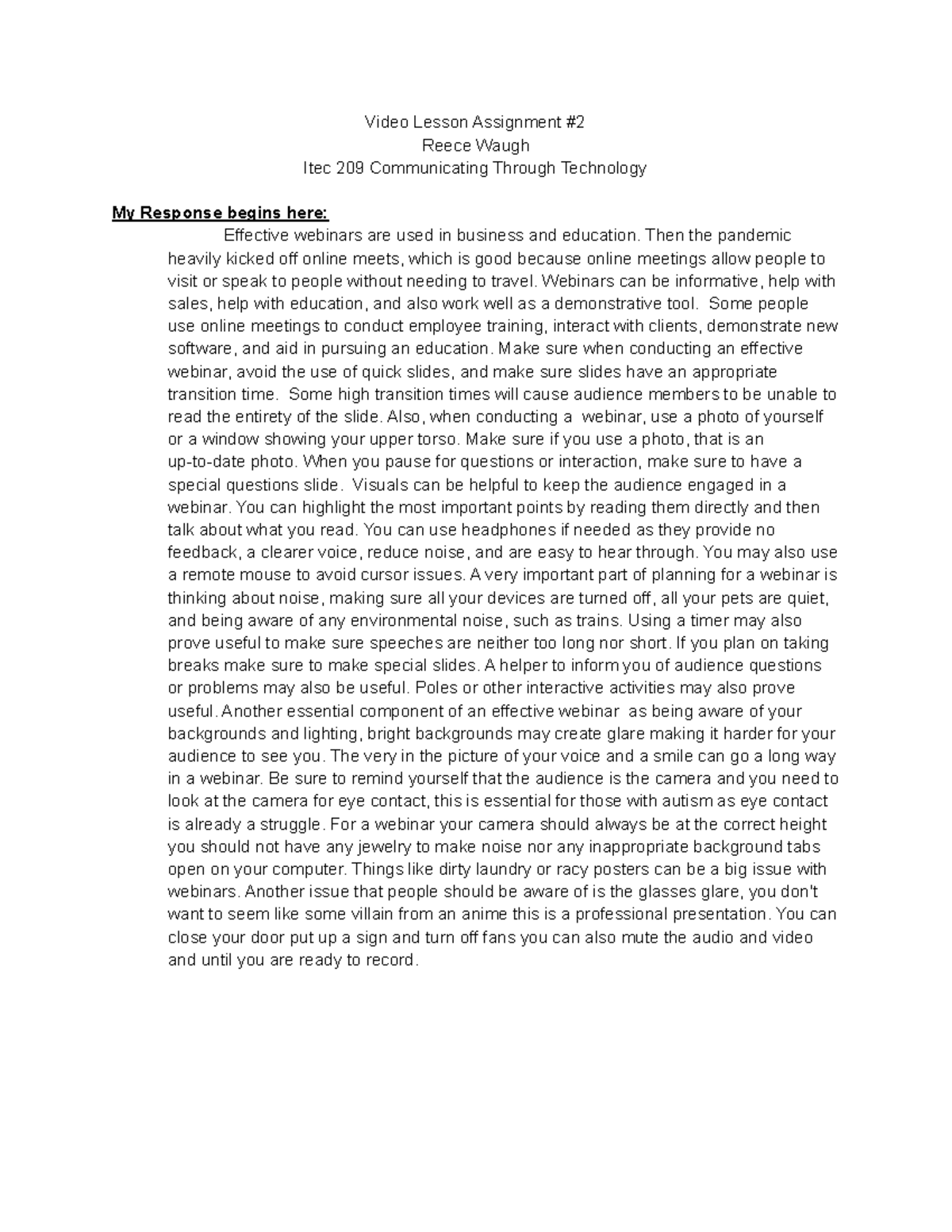Itec 209 Effective Webinar Strategies and Best Practices Guide - Studocu
