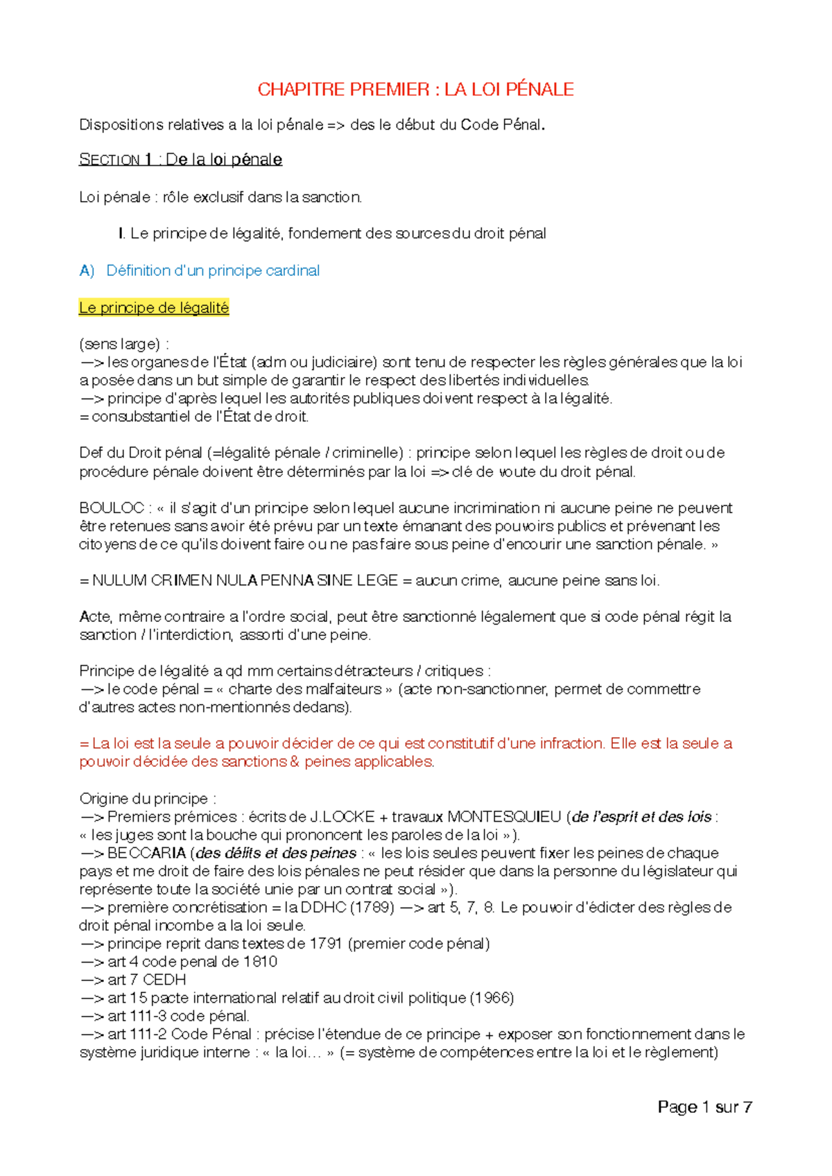 Chapitre 1 : La Loi Pénale - Notes de Cours S3 - Studocu