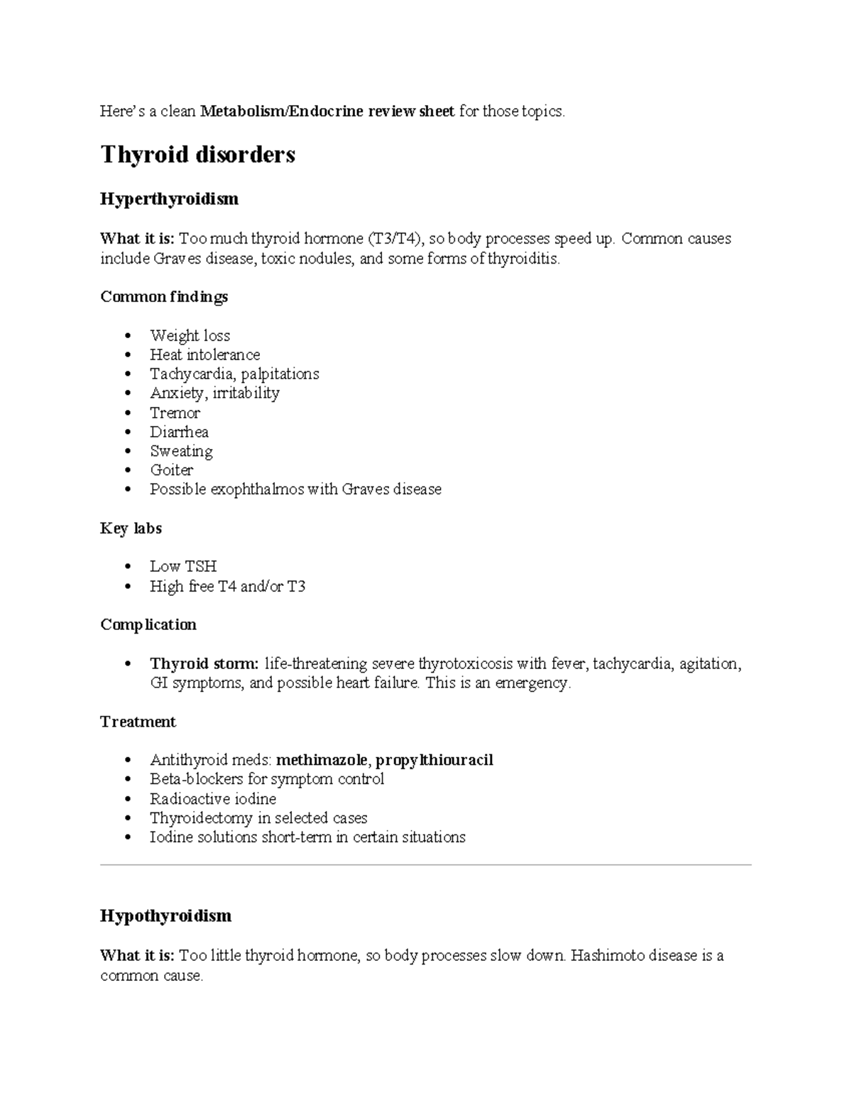MED2 Study Guide: Thyroid Disorders & Metabolic Conditions - Studocu