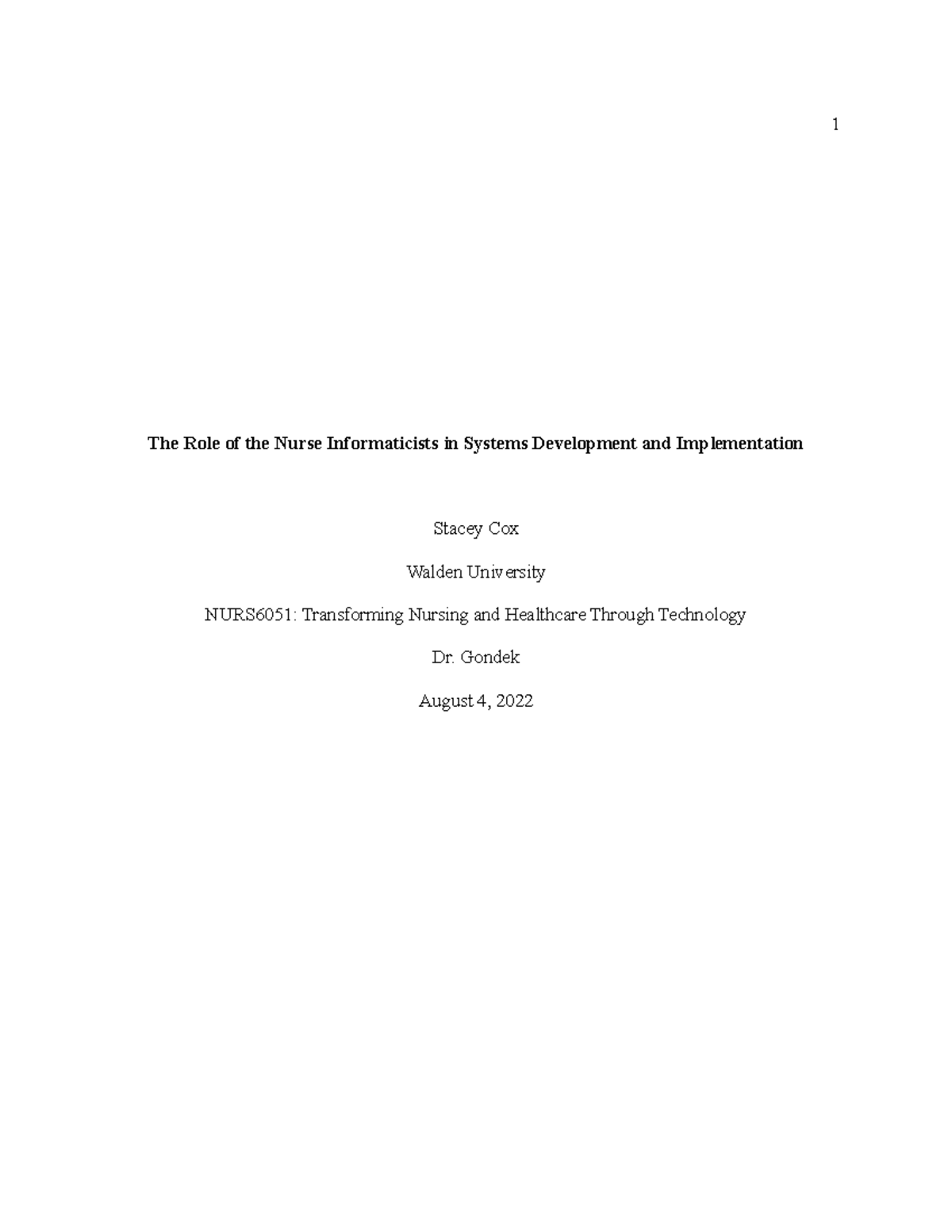 NURS6051: The Role of Nurse Informaticists in SDLC Development - Studocu