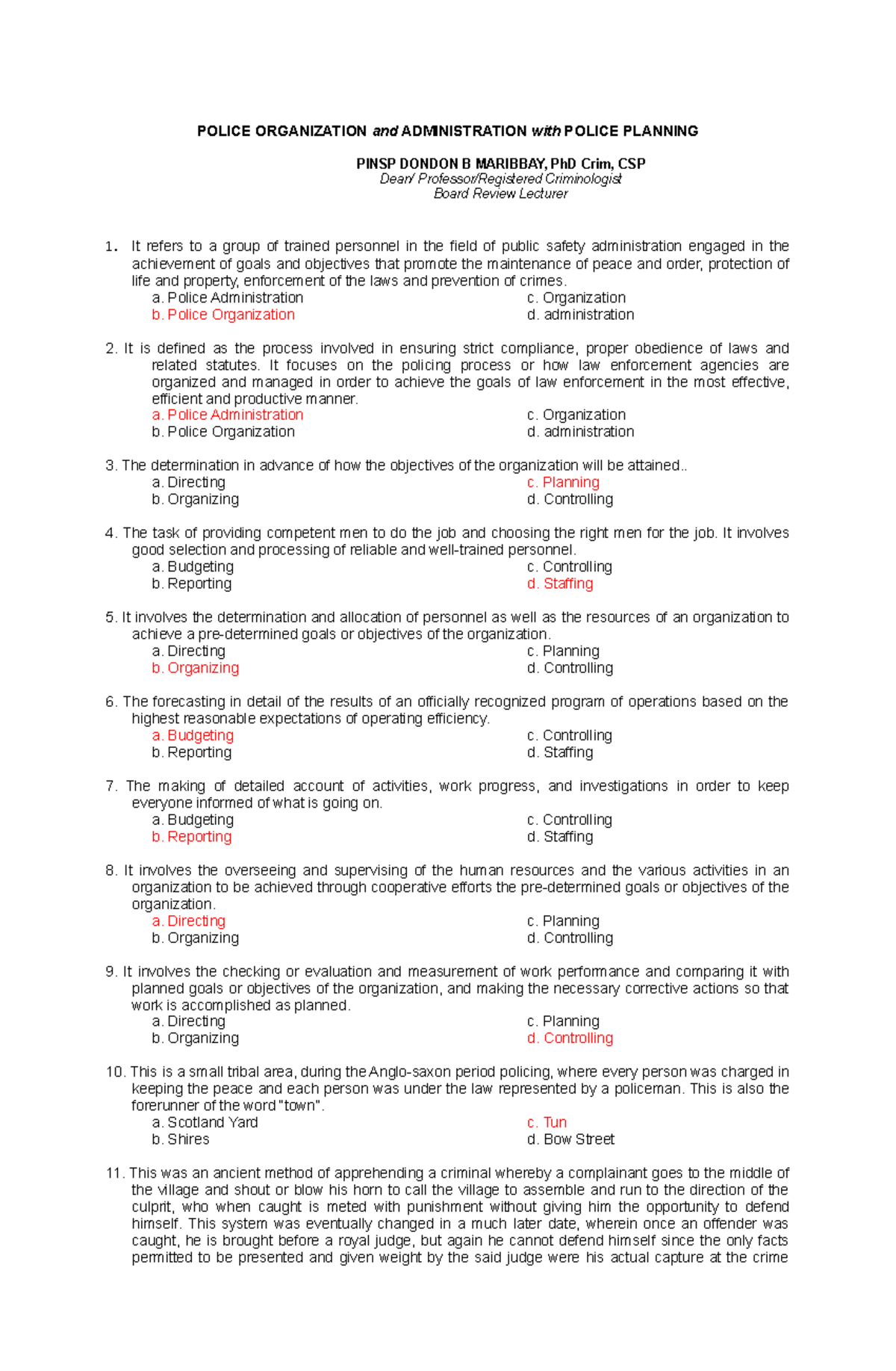 Police Organization and Aministration with Police Planning-Review Exam ...