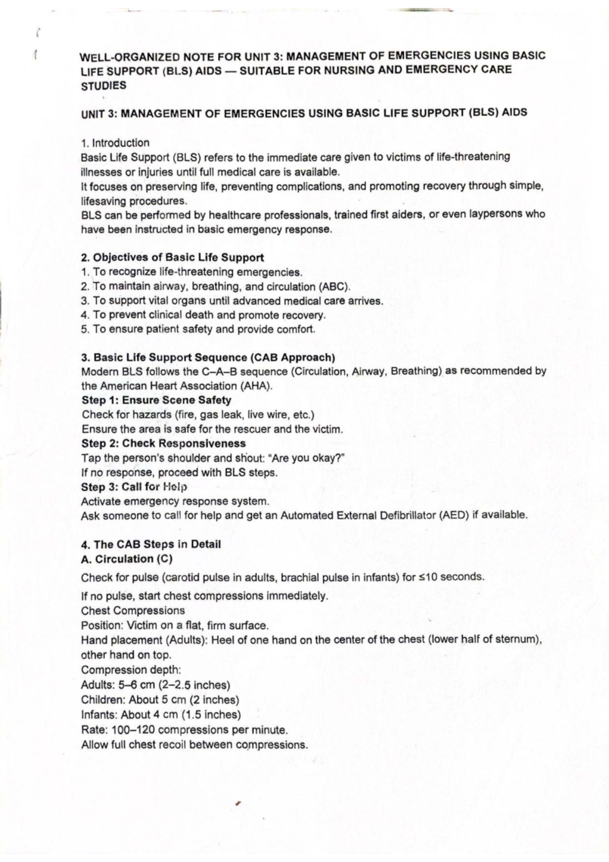 Unit 3: Management of Emergencies with BLS for Nursing & Emergency Care ...
