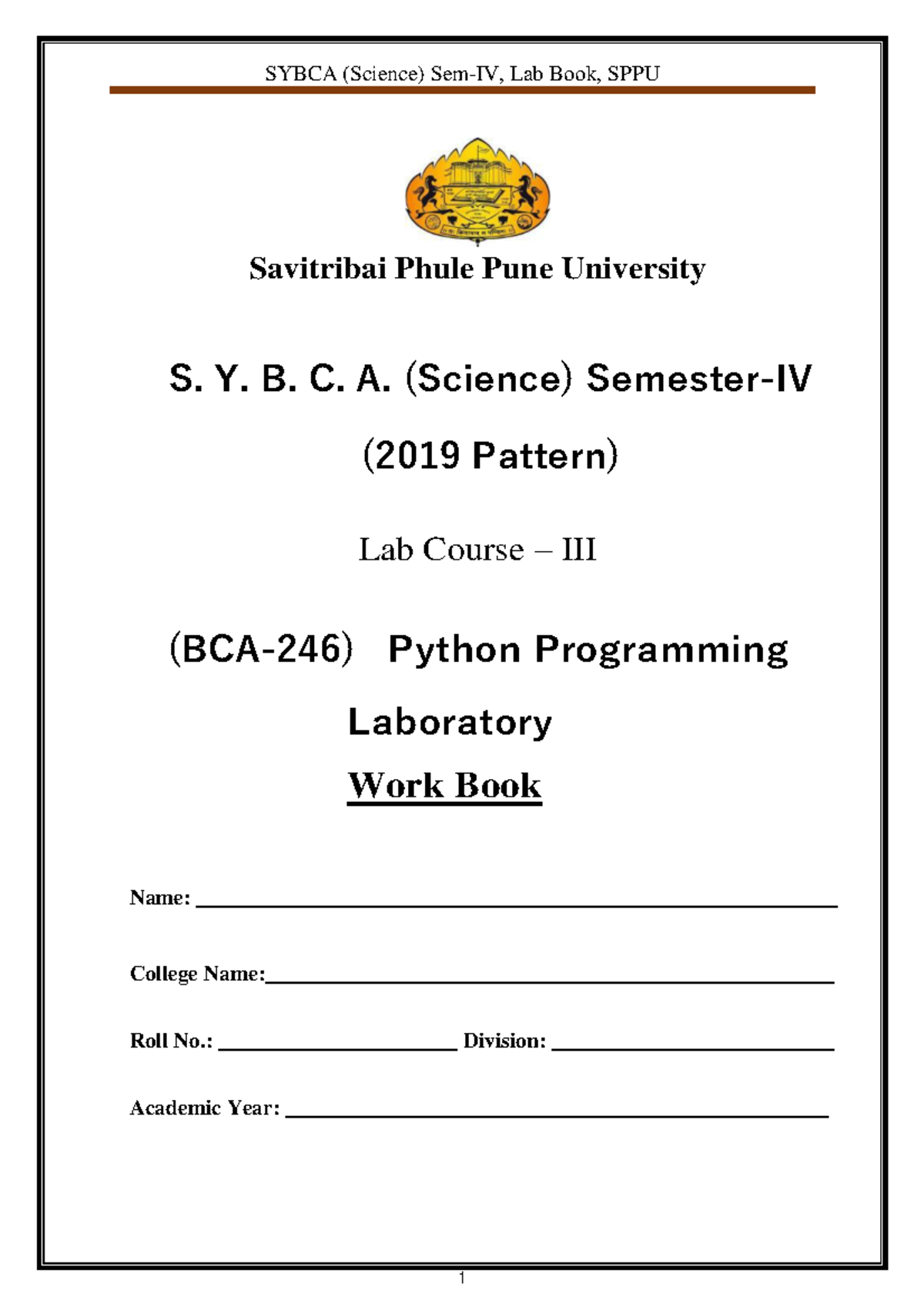 BCA-246 Python Programming Laboratory - Savitribai Phule Pune ...