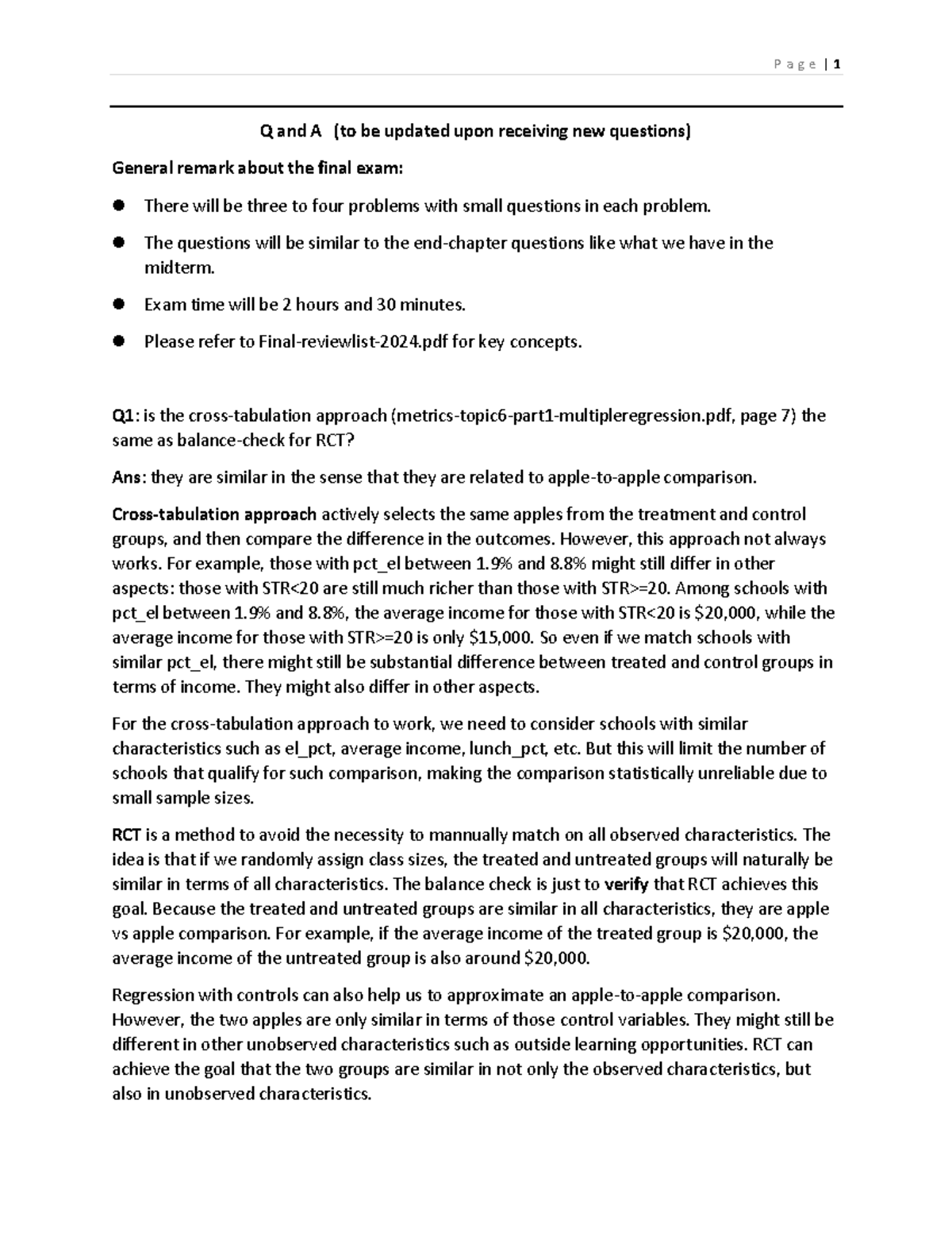 Final Exam Q&A - Summary for Introduction to Econometrics (2024) - Studocu