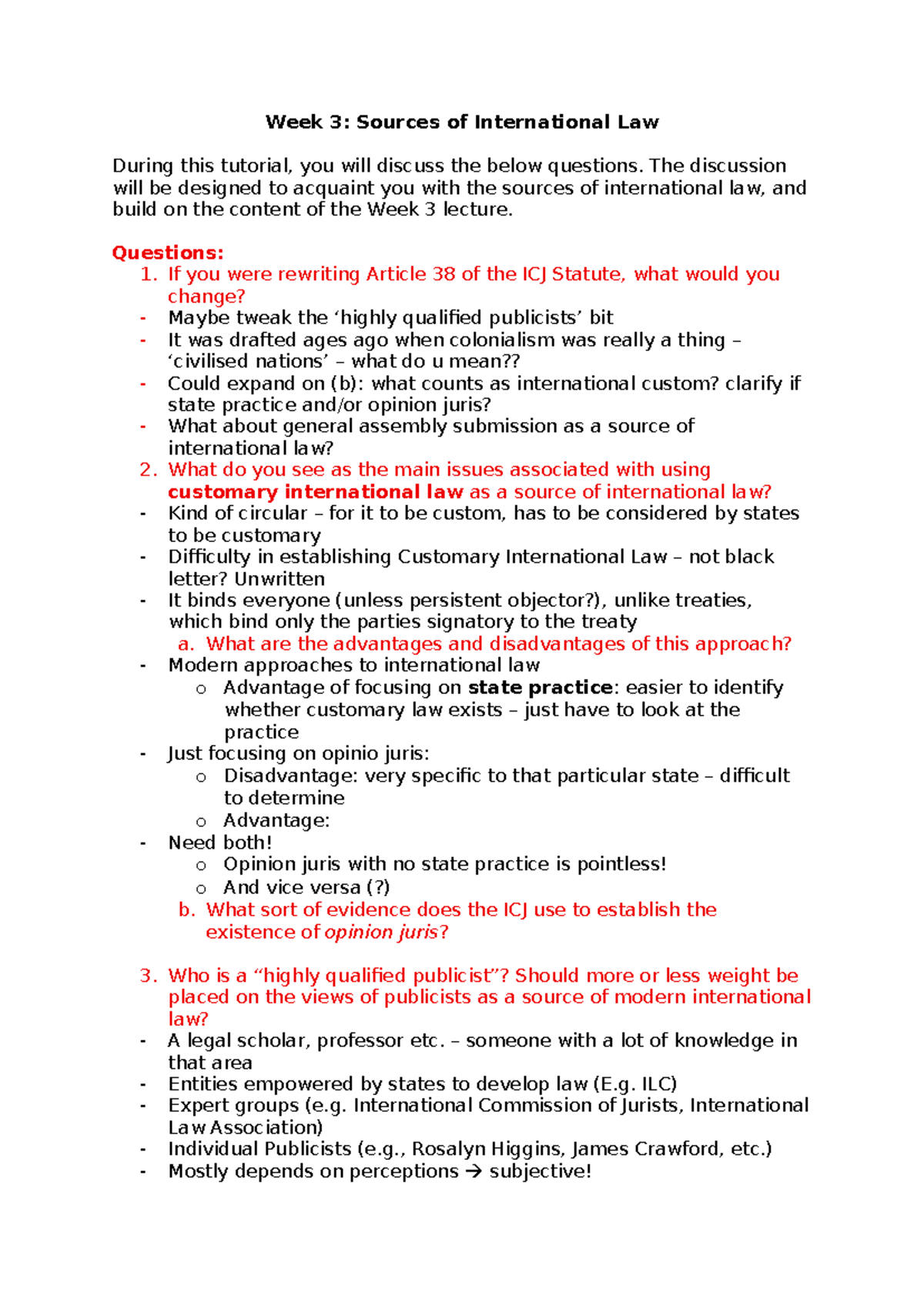 Tutorial Week 3: Exploring Sources of International Law - Studocu