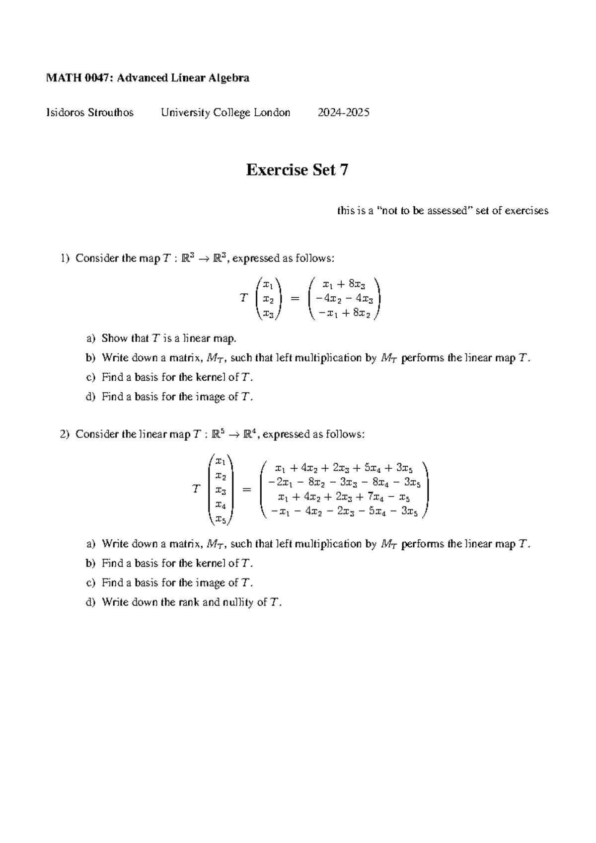 MATH 0047: Advanced Linear Algebra Exercise Set 7 - Studocu