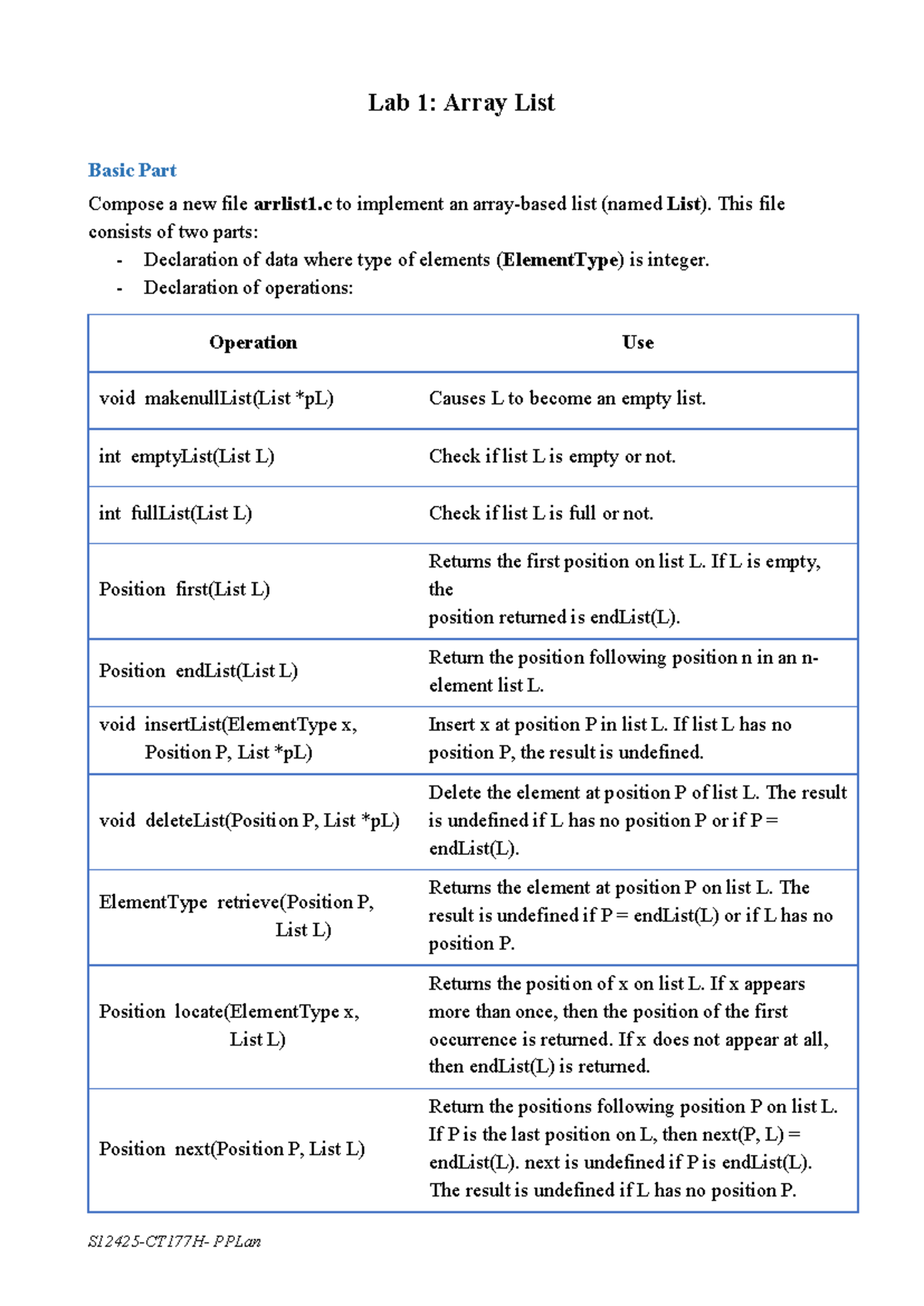 Lab 1: Implementing Basic Array List Operations in C - Studocu