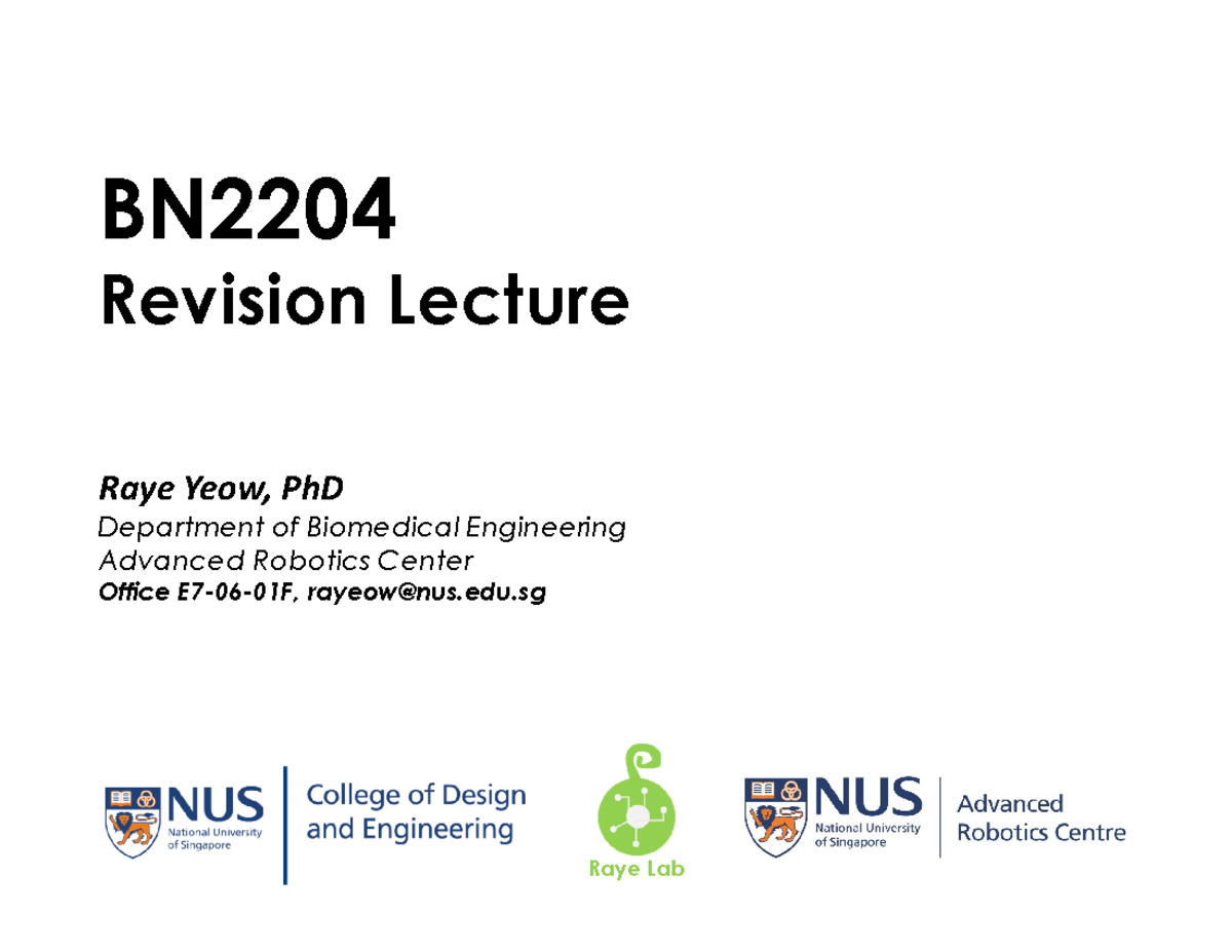 BN2204 Revision Lecture Notes: Advanced Robotics & Muscle Forces - Studocu