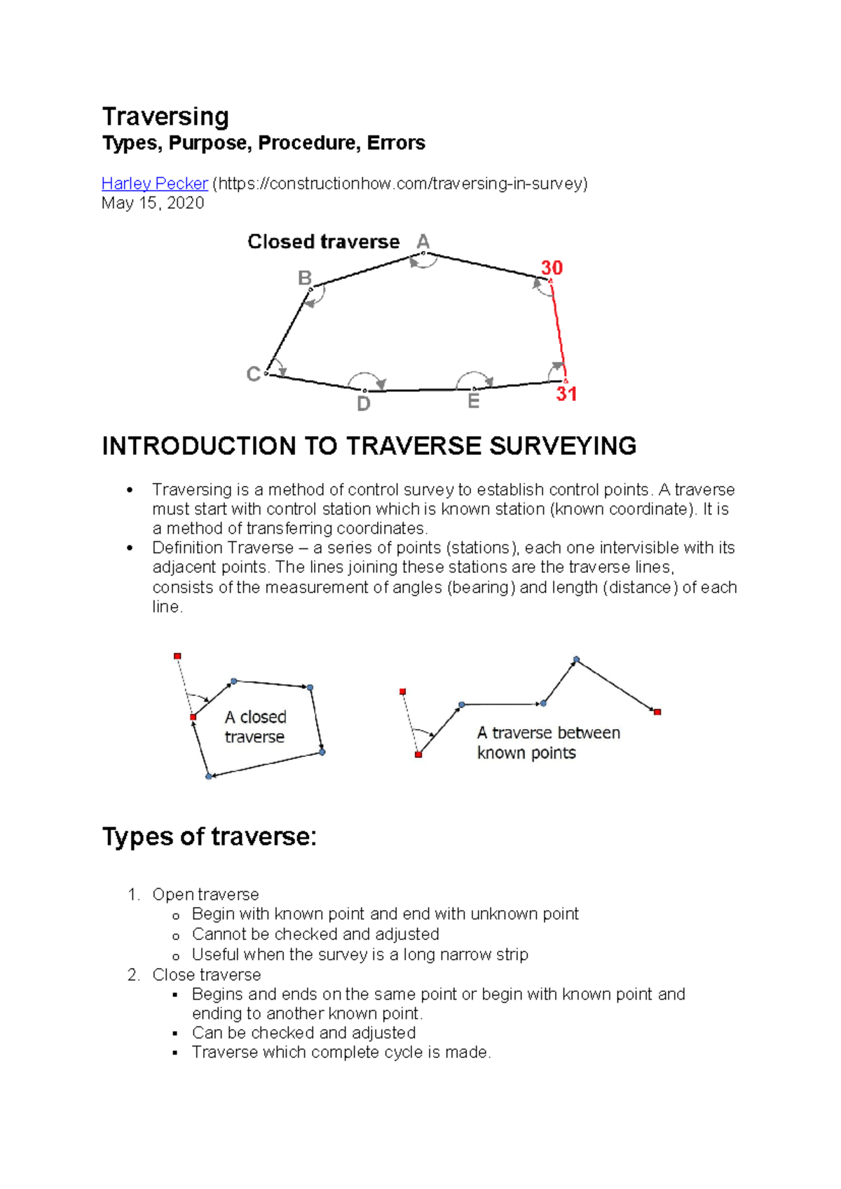 Traversing Survey: Types, Purpose, and Procedures (ENG 101) - Studocu