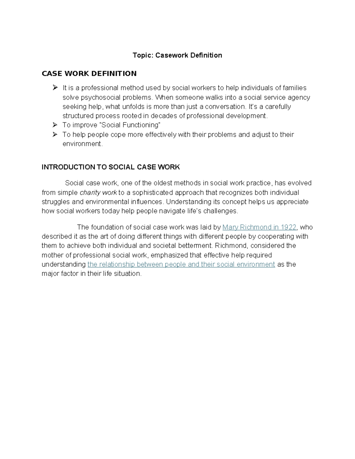 SWP4 Casework Definition: Understanding Social Work Methods - Studocu