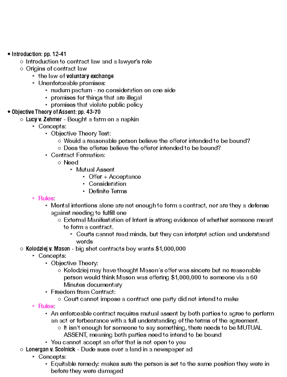 Working Outline: Contracts Law Overview and Key Concepts - Studocu