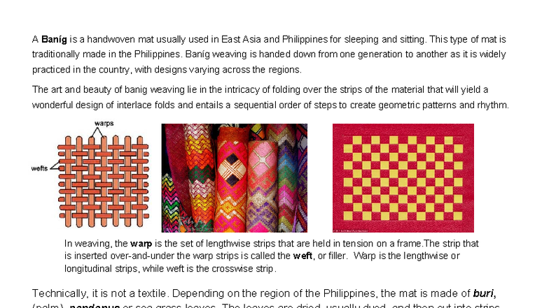 Grade 4 4th Qtr Handouts: Exploring Baníg Weaving Traditions - Studocu