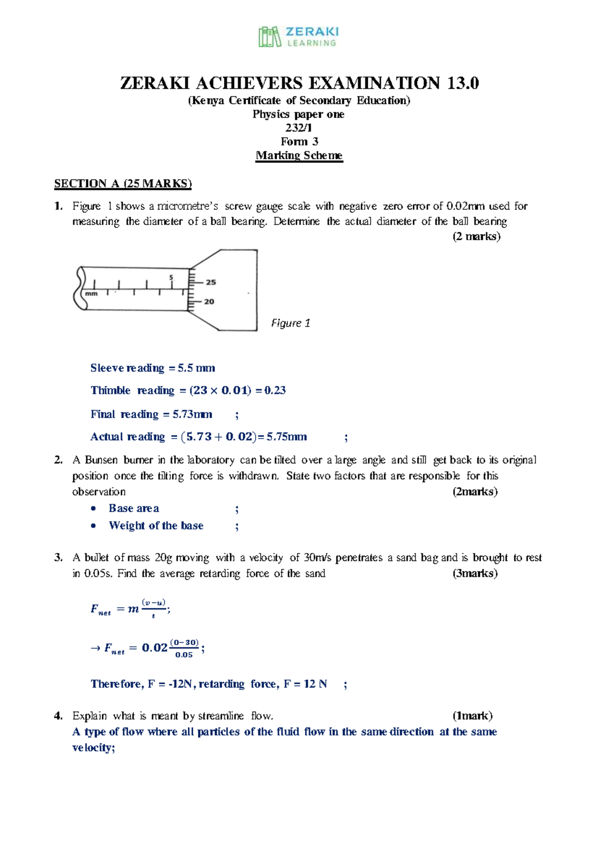 Physics Paper 1 Marking Scheme - KCSE Form 3 Exam - Studocu