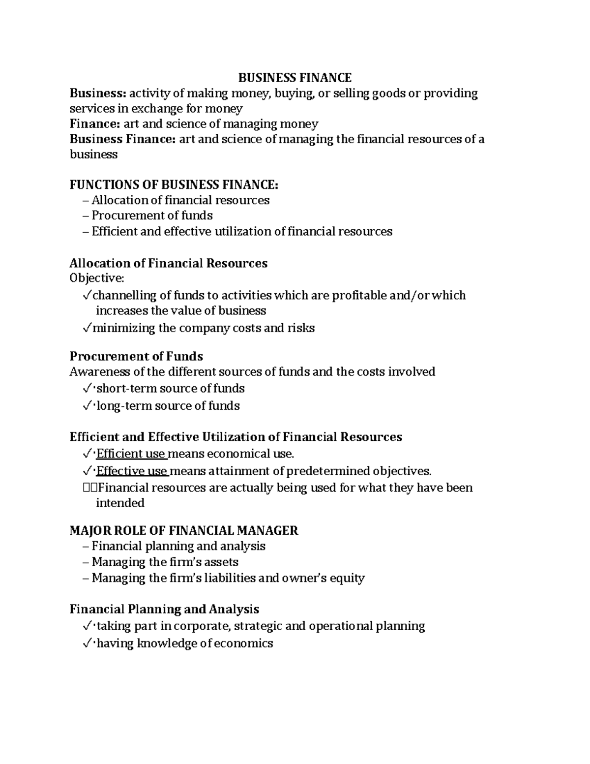 BUSINESS FINANCE 1: Functions and Roles of Financial Managers - Studocu