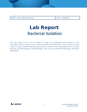 Lab Report Identification of Unknown Bacteria Updated - NAME: Kadine ...