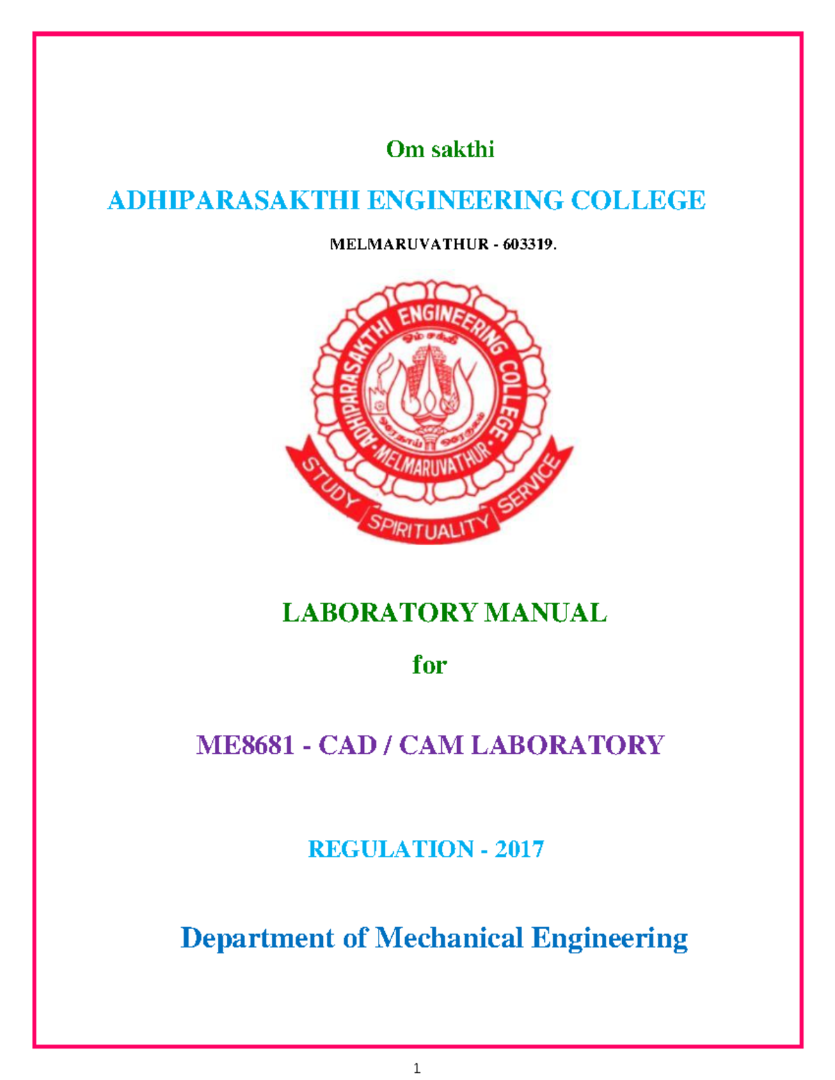 CAD CAM Lab Manual ME8681 - Experiments and Geometric Modeling ...