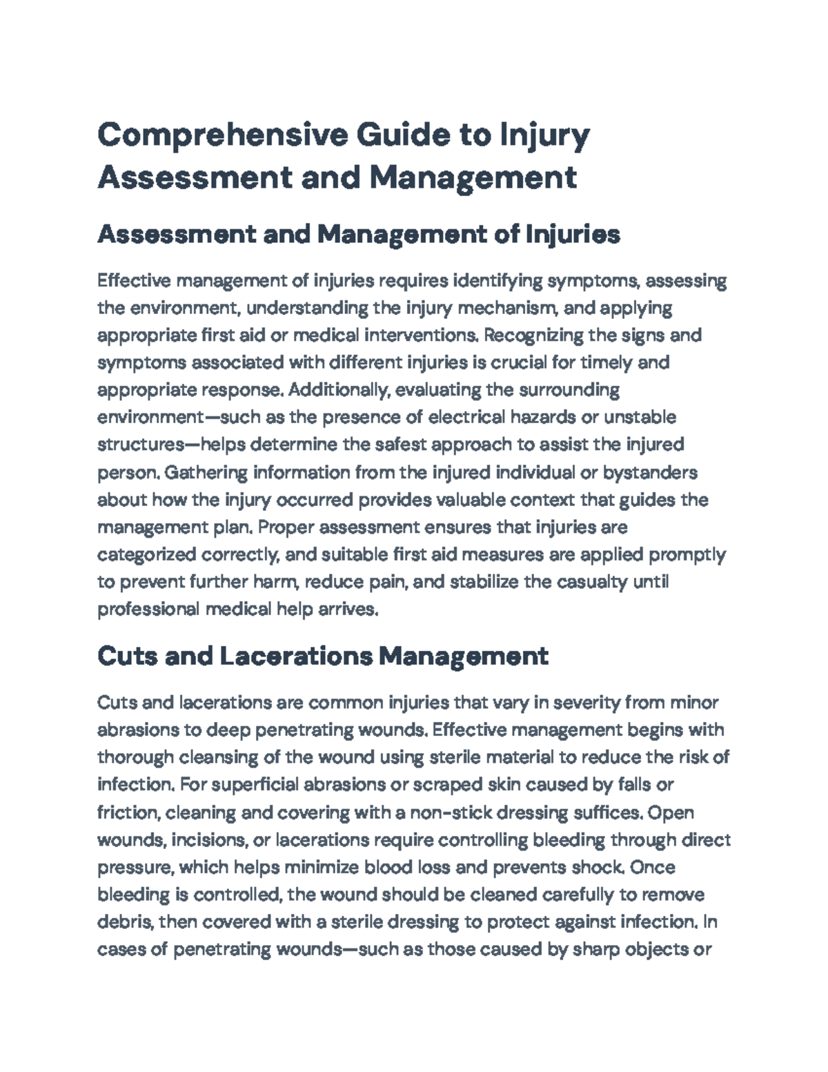 Comprehensive First Aid Guide: Injury Assessment & Management - Studocu