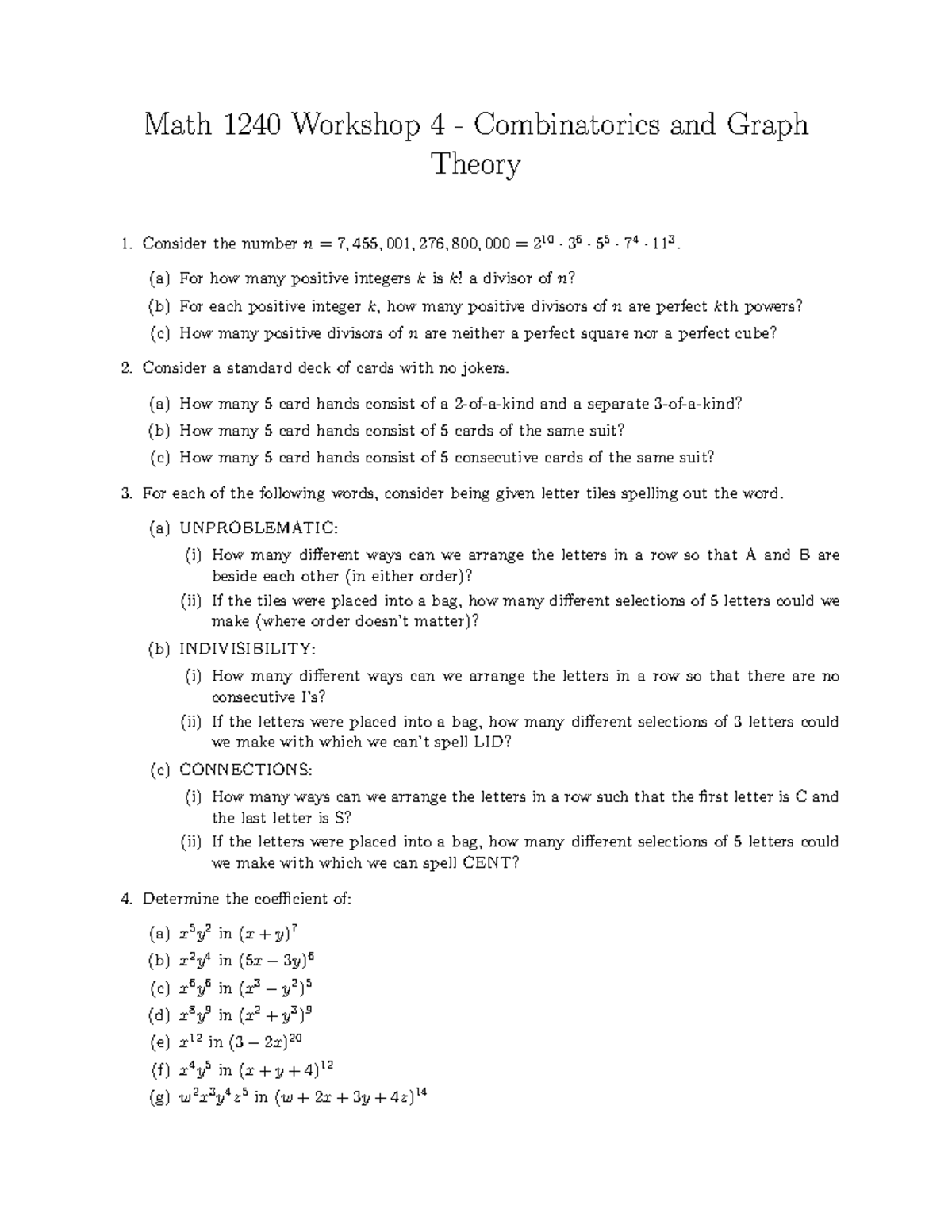 1240 F24 Workshop 4 Sols - Math 1240 Workshop 4 - Combinatorics and ...
