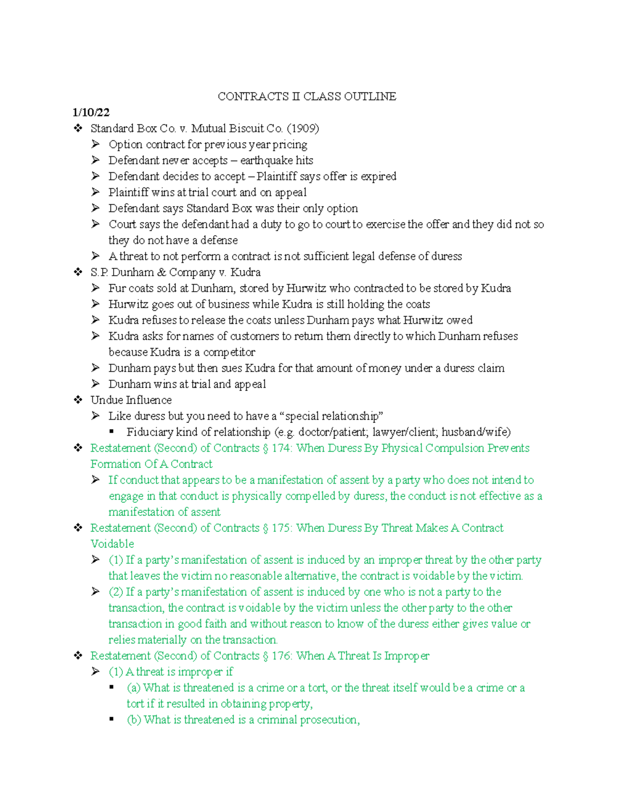Contracts II Case Law Overview Outline - Studocu