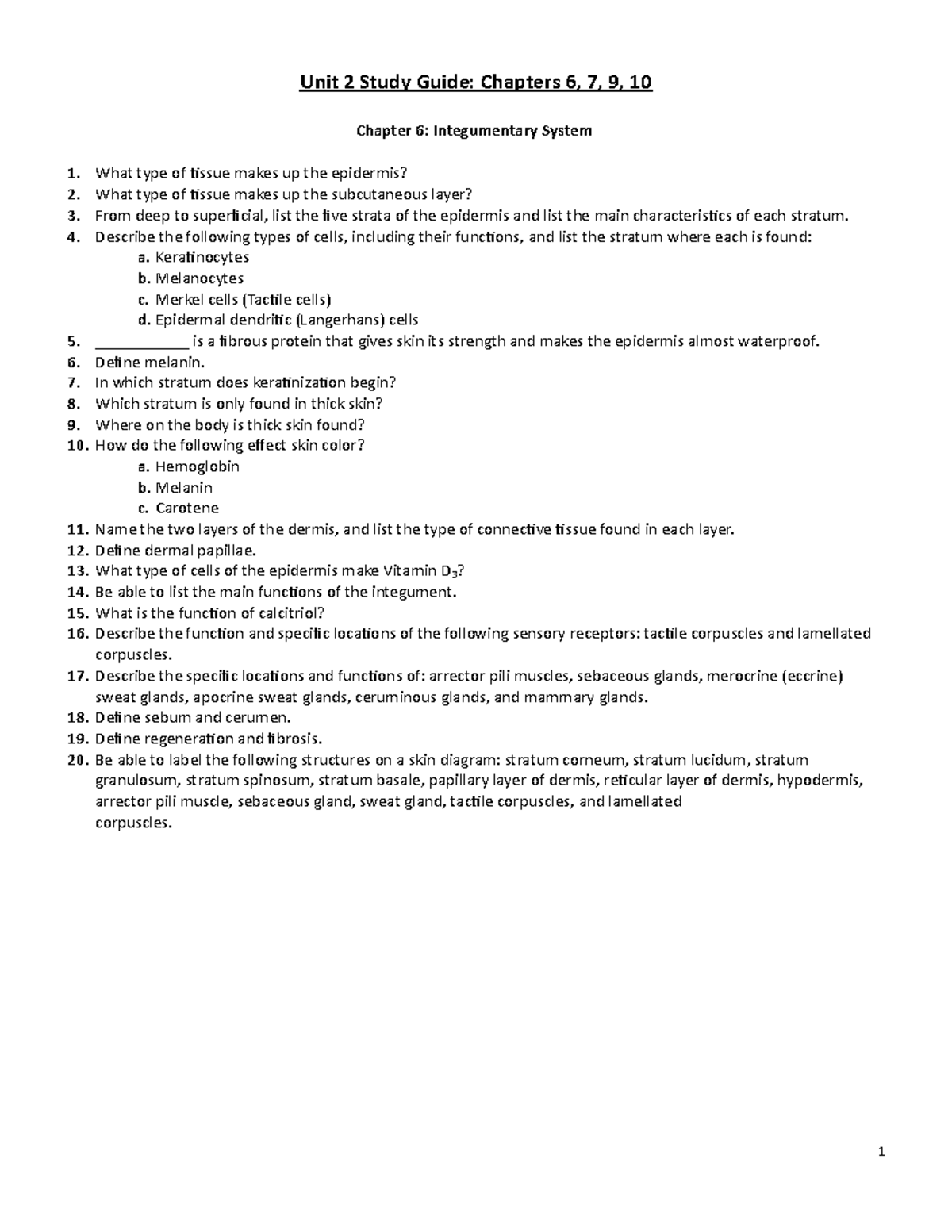 Unit 2 Study Guide (Chapters 6, 7, 9, 10) - Unit 2 Study Guide ...