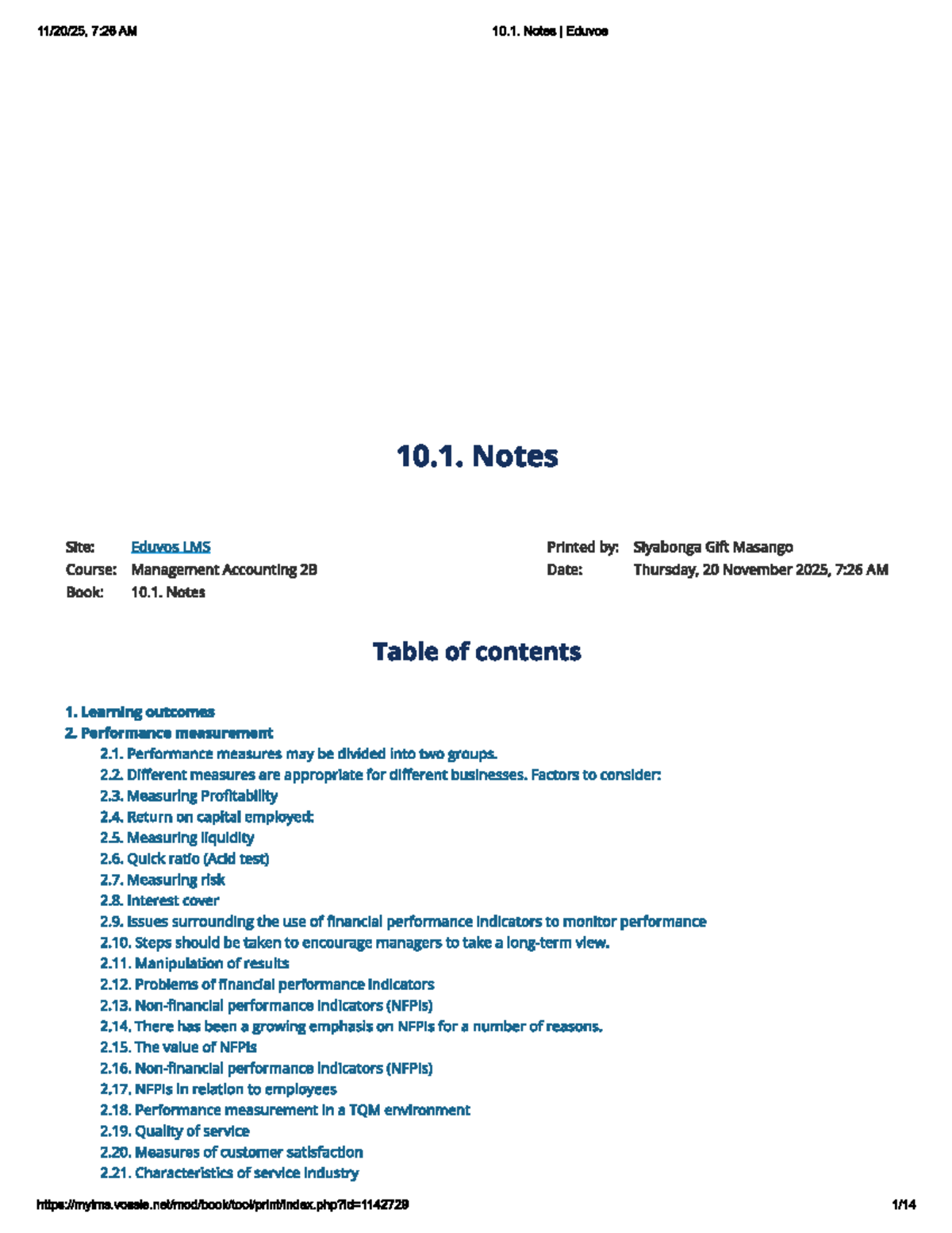 Management Accounting 2B: Performance Evaluation Notes - Studocu