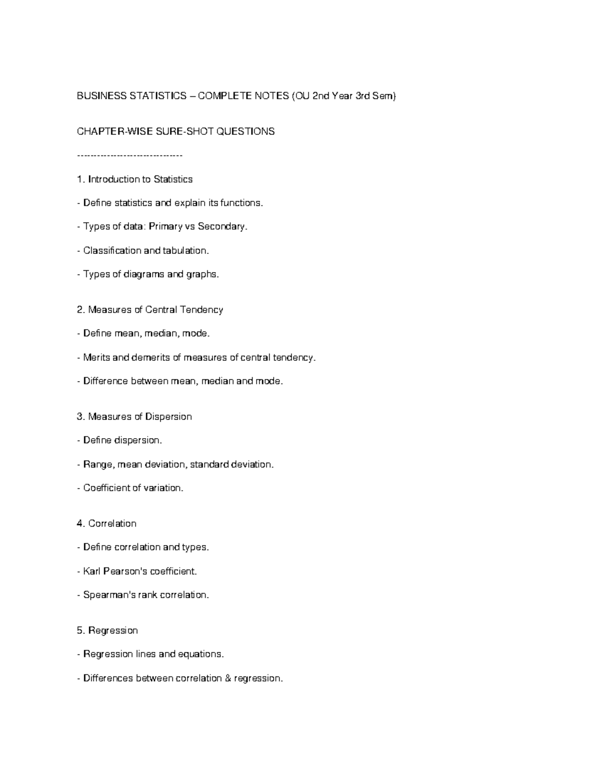 Business statistics complete - BUSINESS STATISTICS – COMPLETE NOTES (OU ...