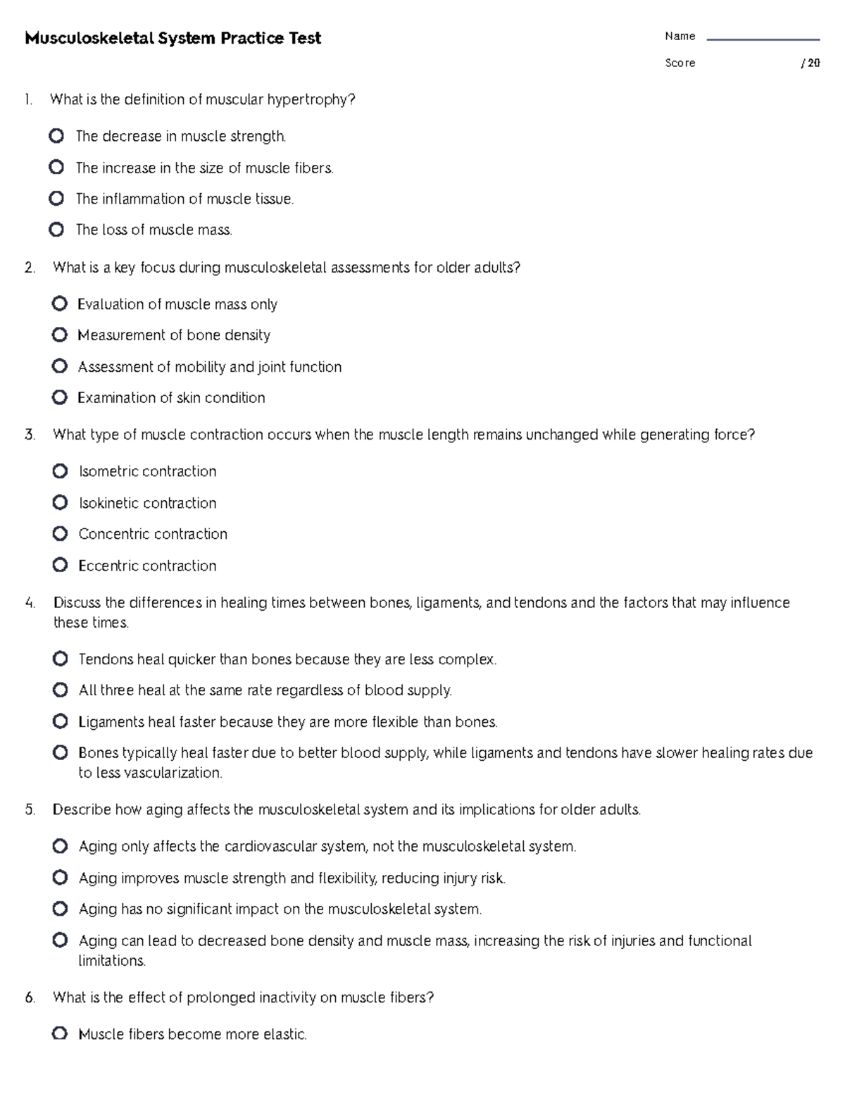 Musculoskeletal System Practice Test (Quizlet) - Studocu