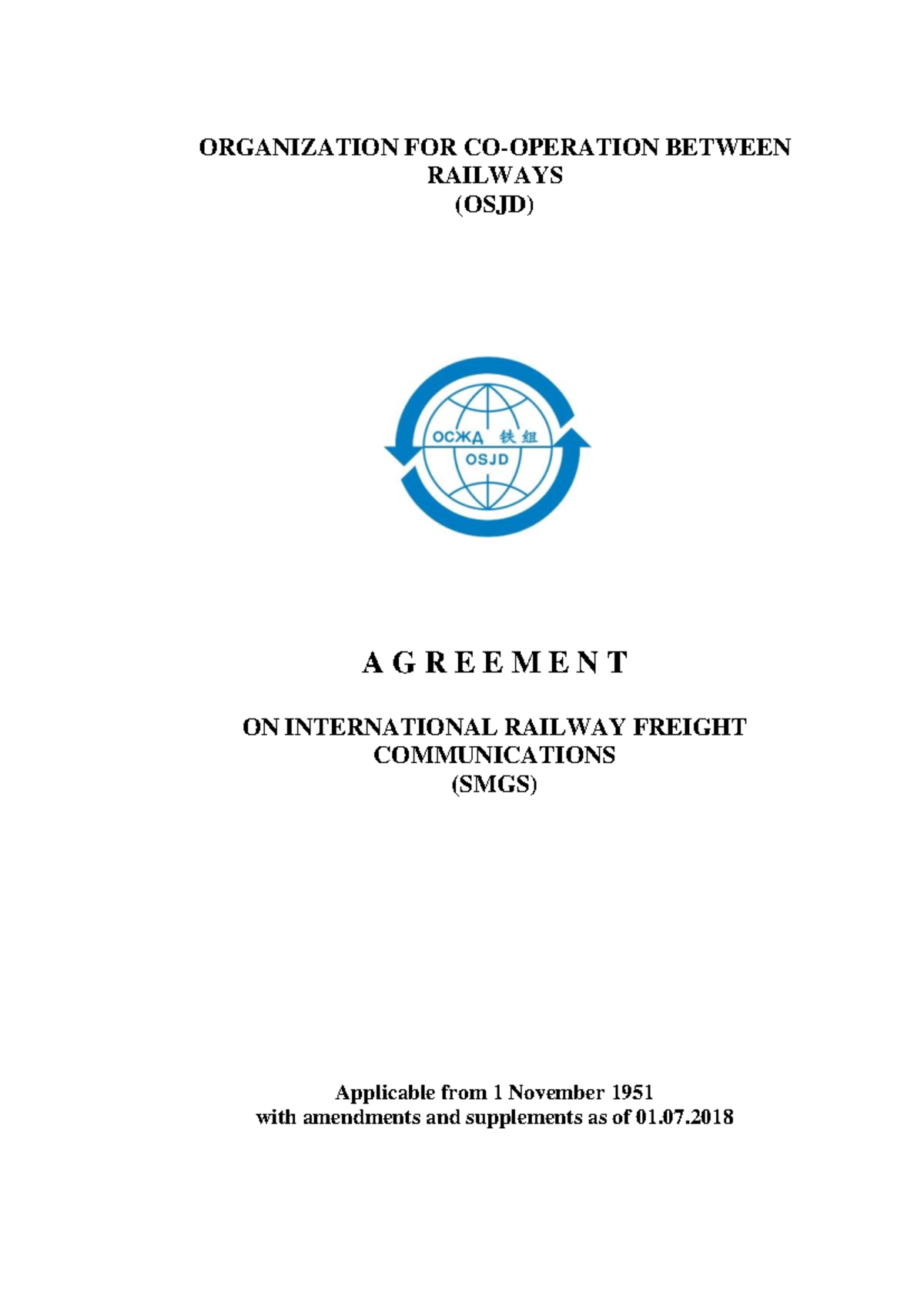 SMGS Agreement on International Railway Freight Communications (OSJD ...
