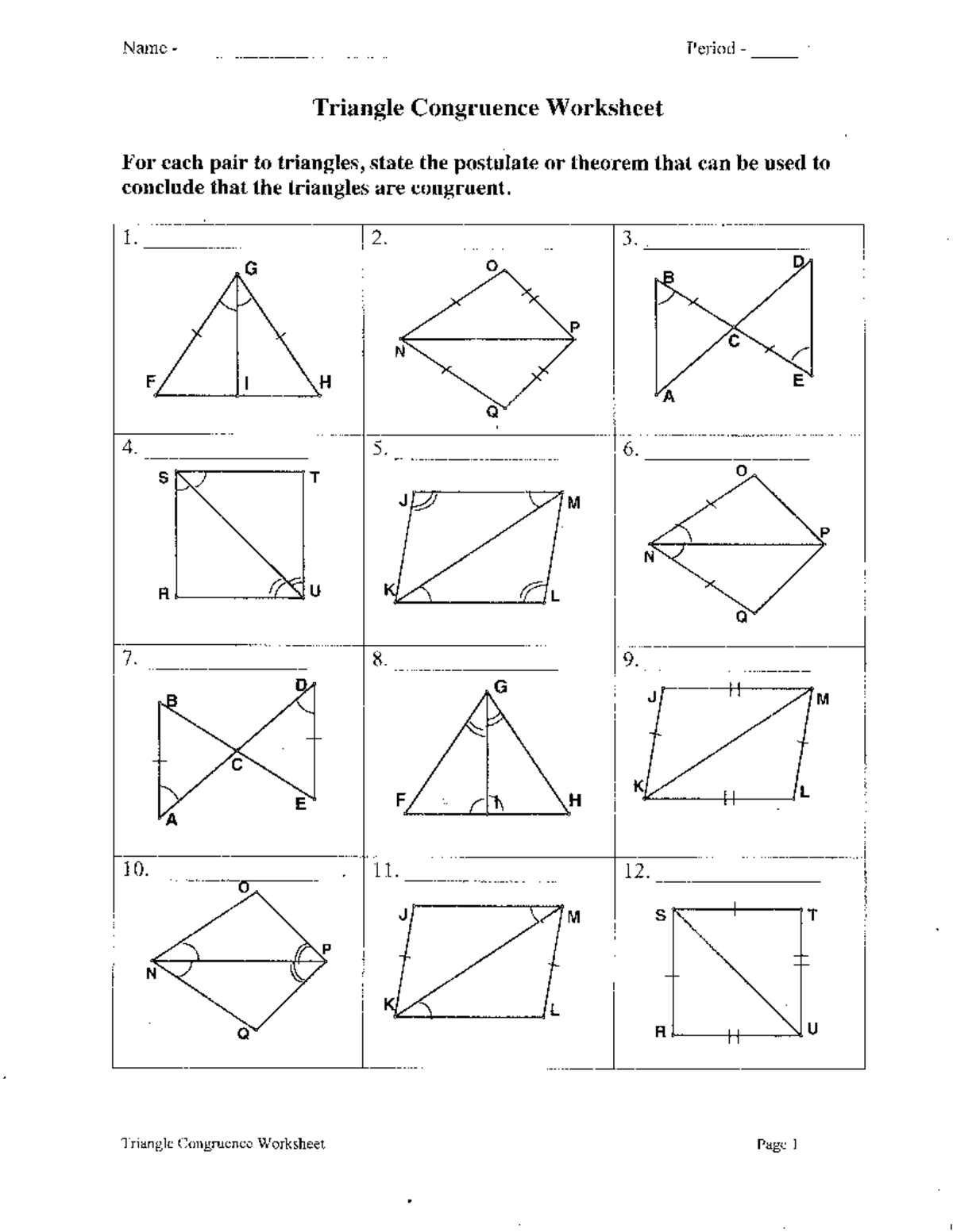 Triangle Congruence practice - Name Period Triangle Congruence ...