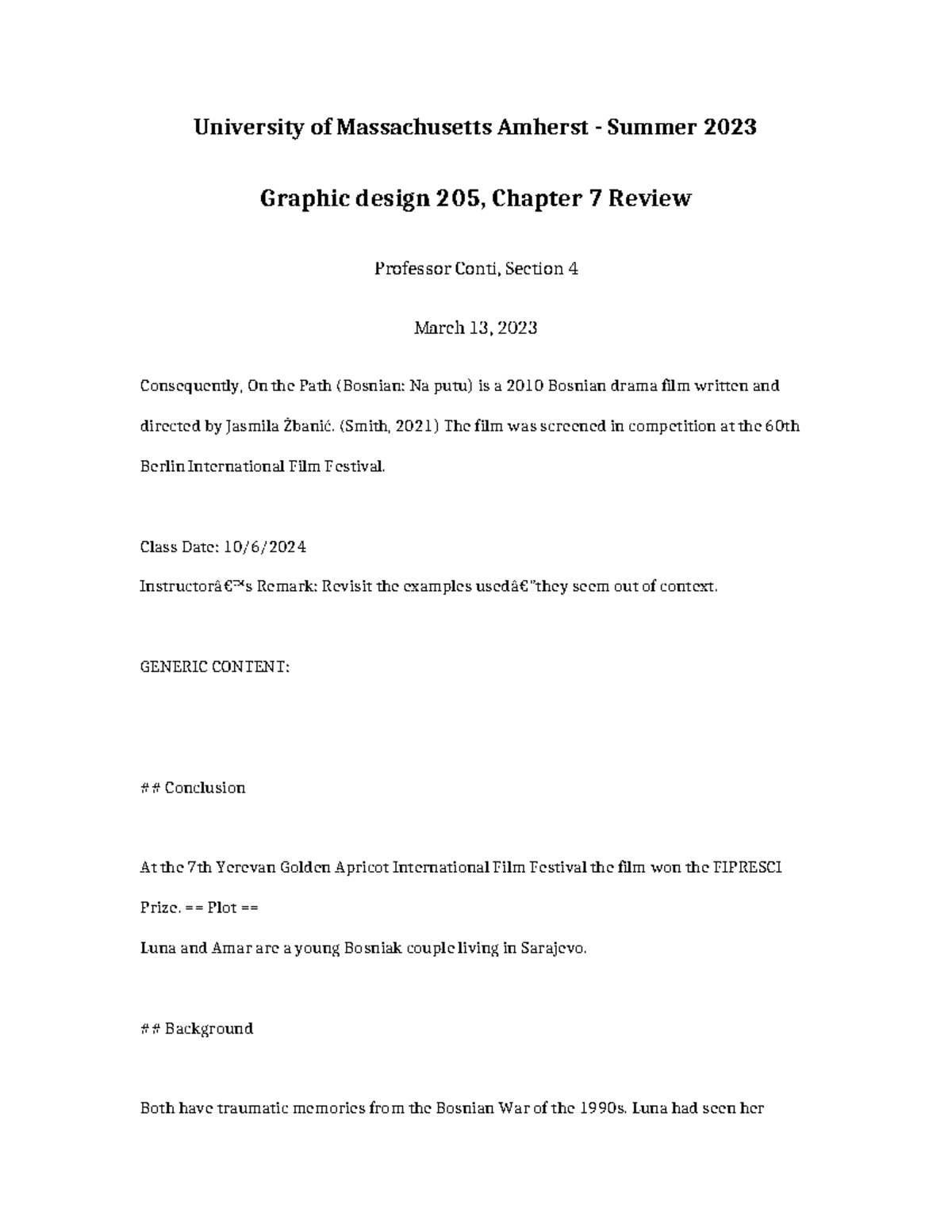 Graphic Design 205 Chapter 7 Review - University of Massachusetts ...
