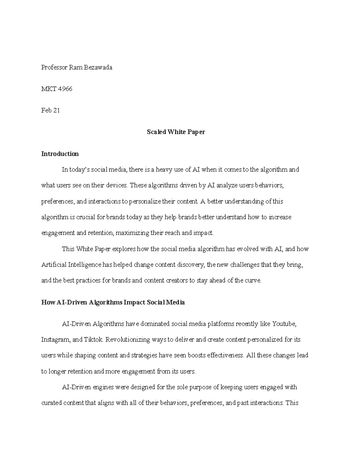 MKT 4966 Final Exam: The Role of AI in Social Media Algorithms - Studocu