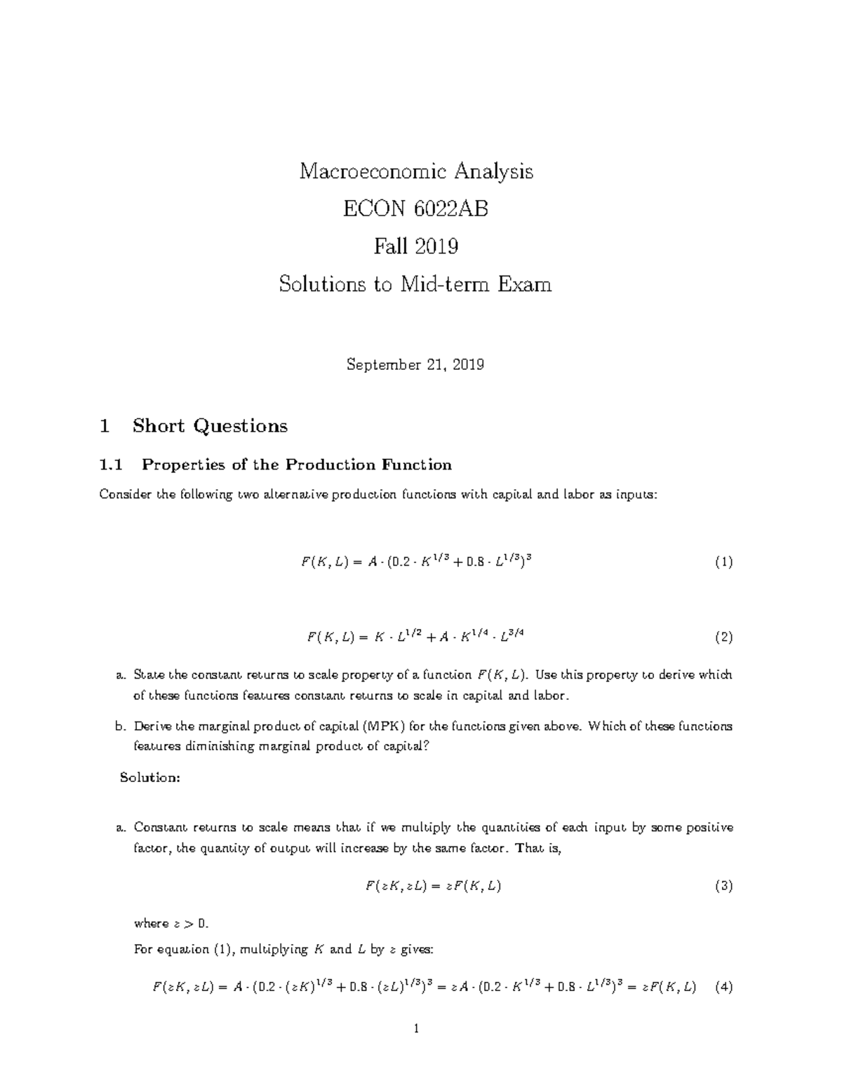 Solutions to ECON 6022AB Midterm Exam - Macroeconomic Analysis - Studocu