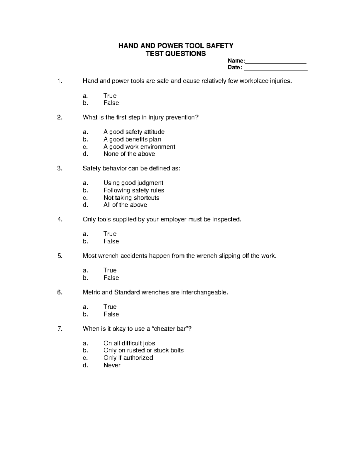 Hand and Power Tool Safety Quiz: Essential Test Questions - Studocu