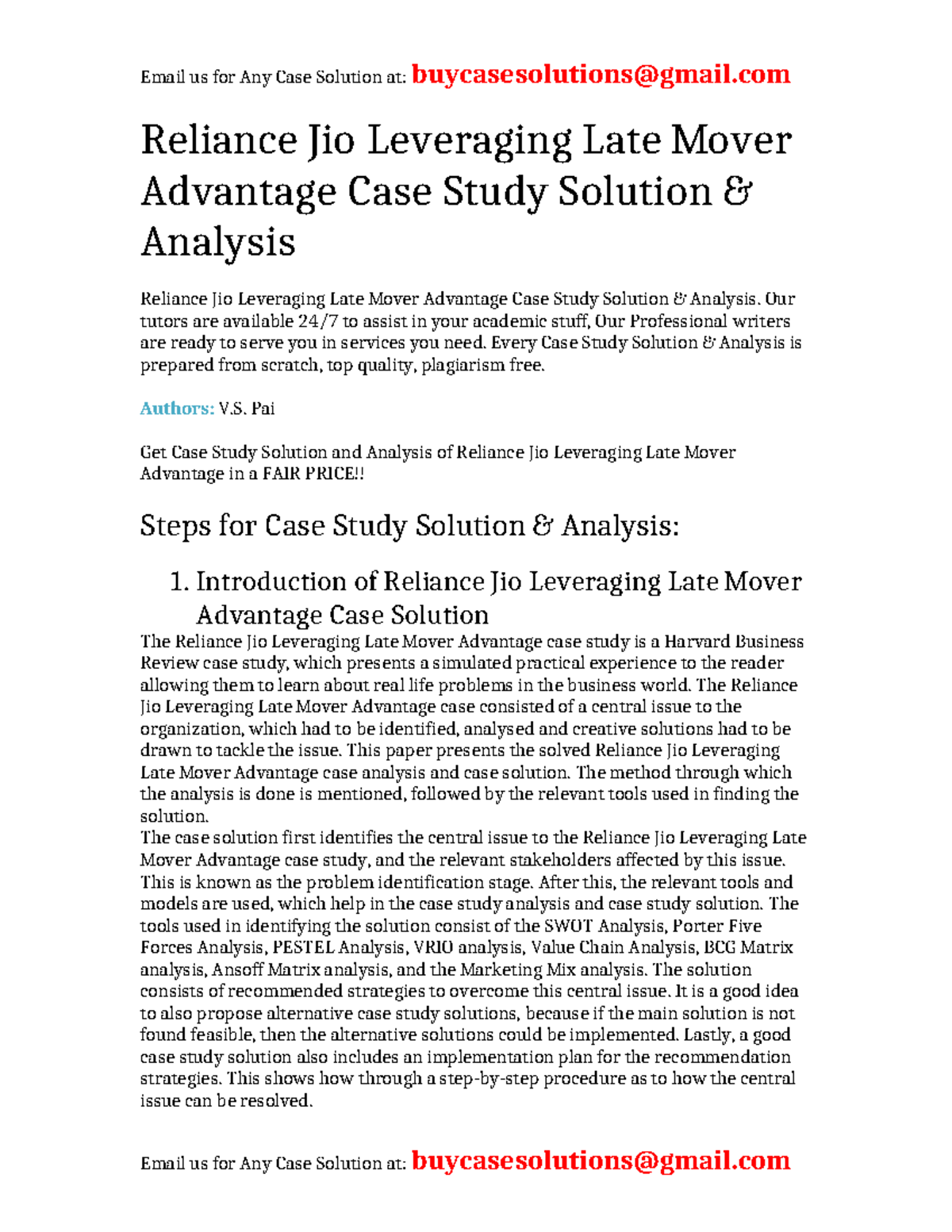 Case Study Solution: Reliance Jio's Late Mover Advantage Analysis - Studocu