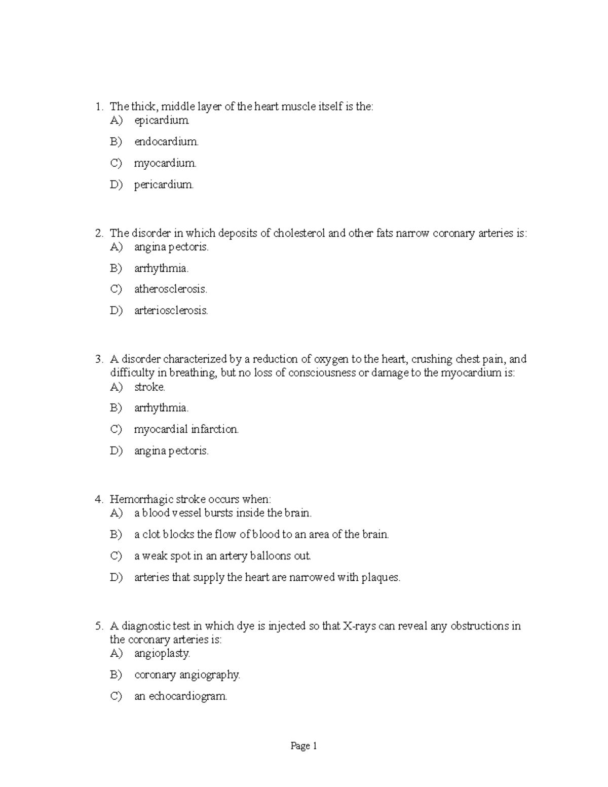 Past MCT Practice Questions for Cardiac Health Insights - Studocu