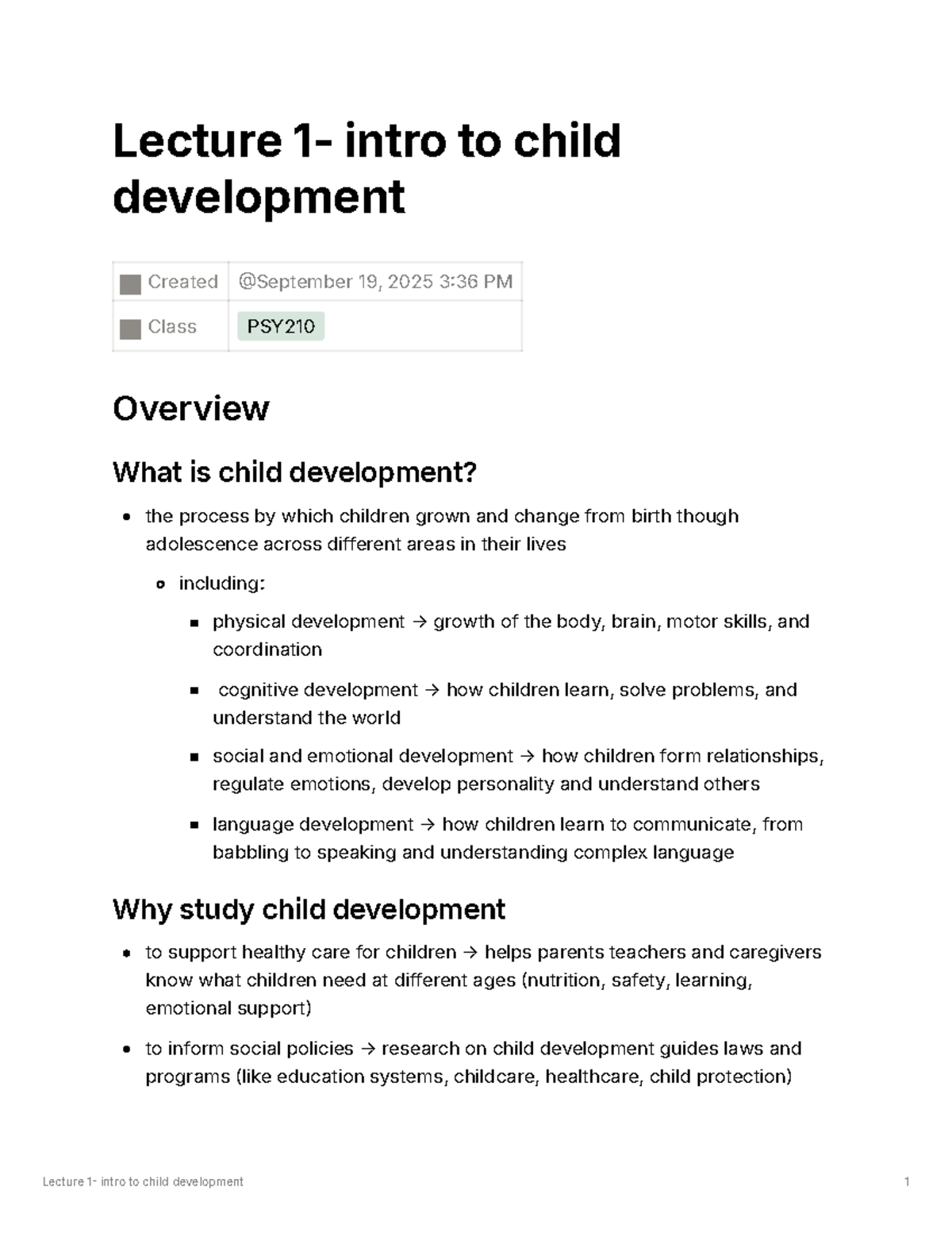 Lecture 1: Introduction to Child Development (PSY210) - Studocu