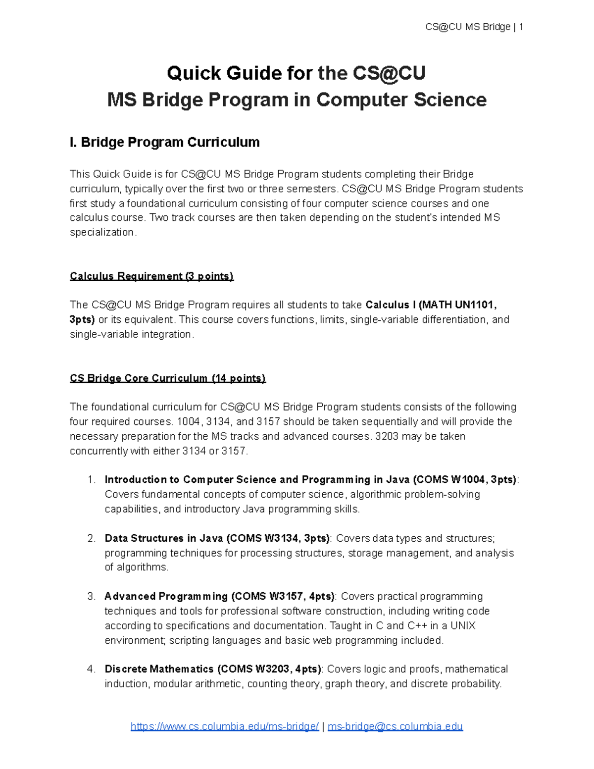 MS Bridge Program Quick Guide for Computer Science I (2024) - Studocu