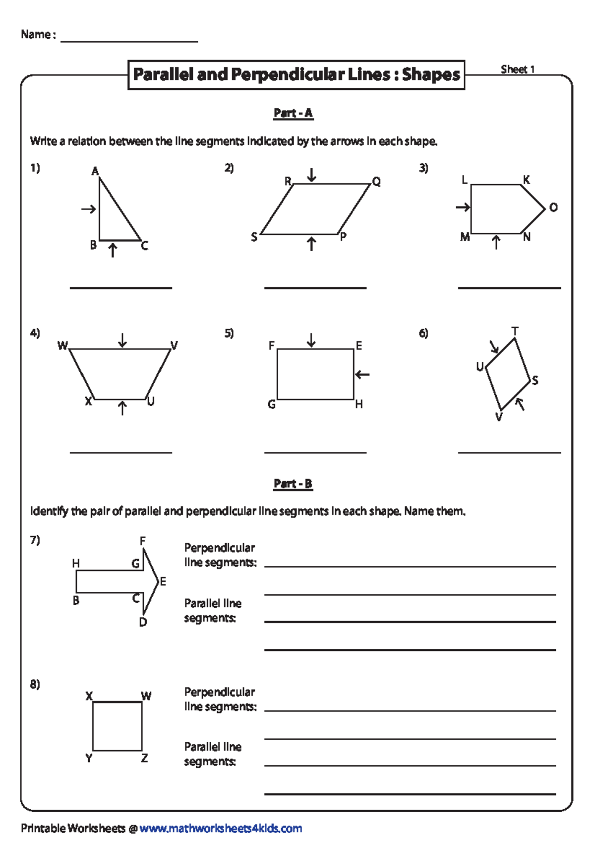 Shapes 1: Parallel and Perpendicular Lines Worksheet - Studocu