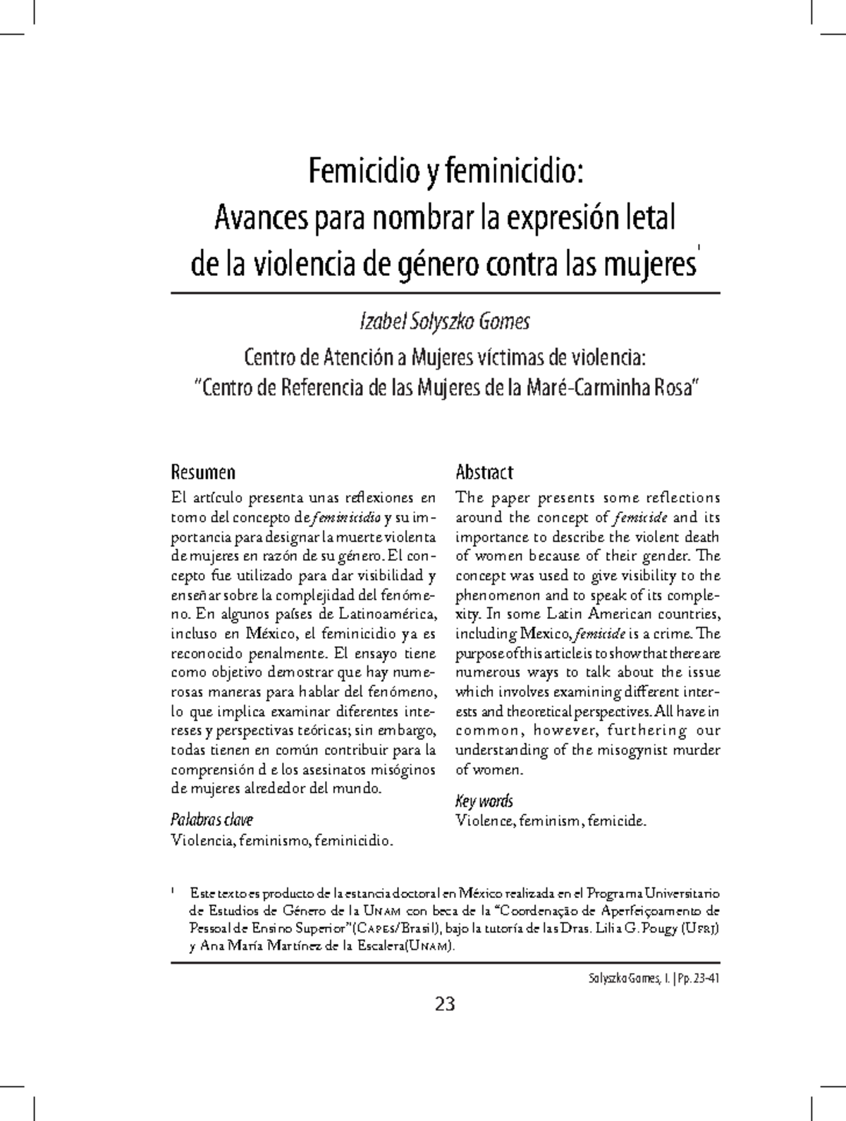 Feminicidio y Femicide: Reflexiones sobre la Violencia de Género en MOL ...