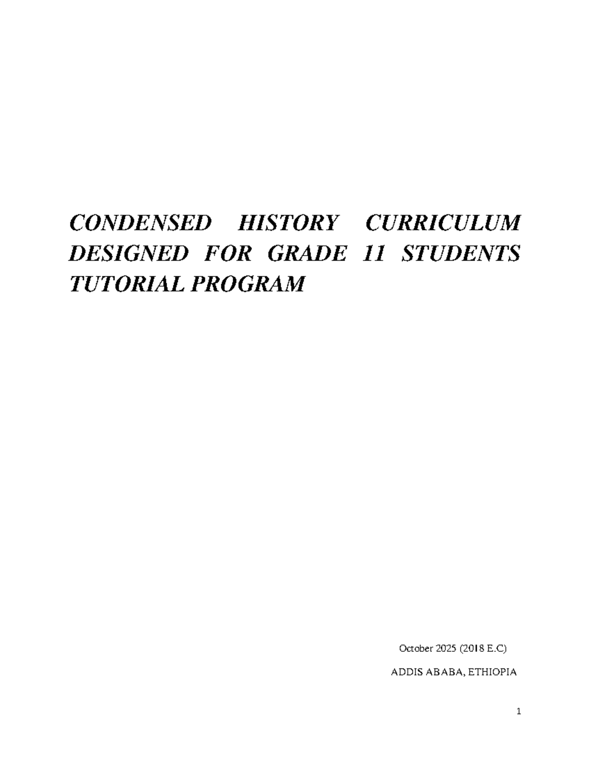 Grade 11 History Curriculum Tutorial Program - Studocu