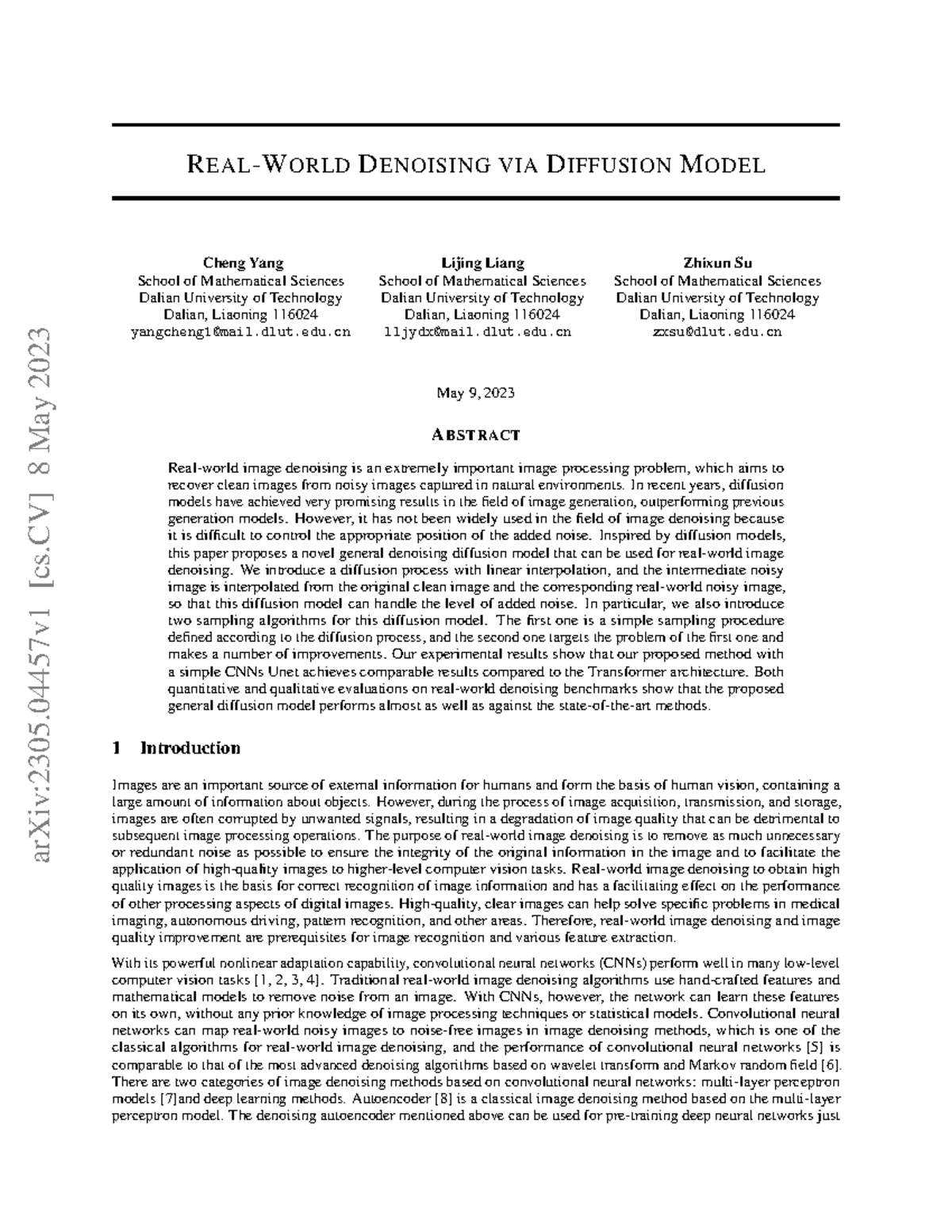 Image Denoising via General Diffusion Model (arXiv:2305.04457) - Studocu