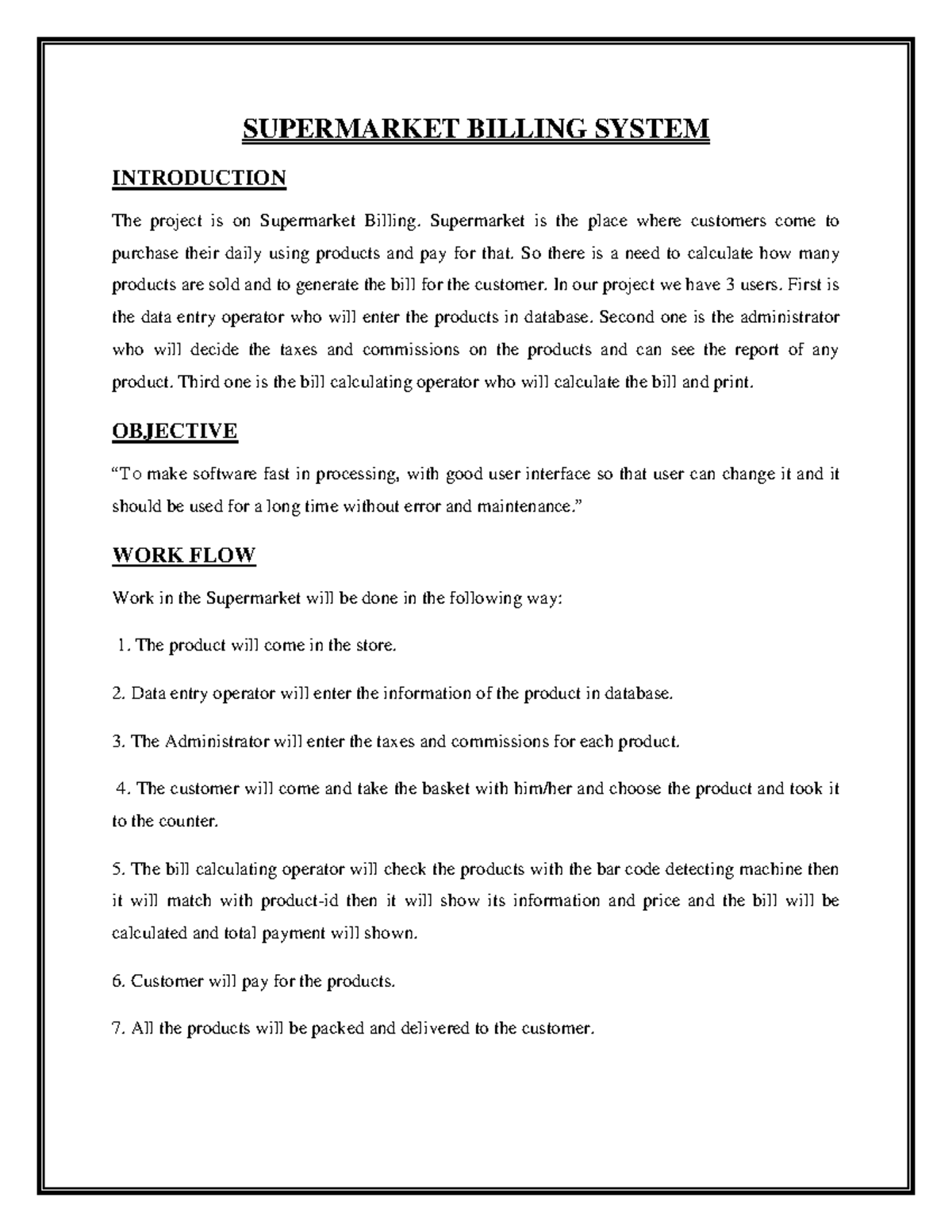 Supermarket Billing System Project Report for CS101 - Studocu