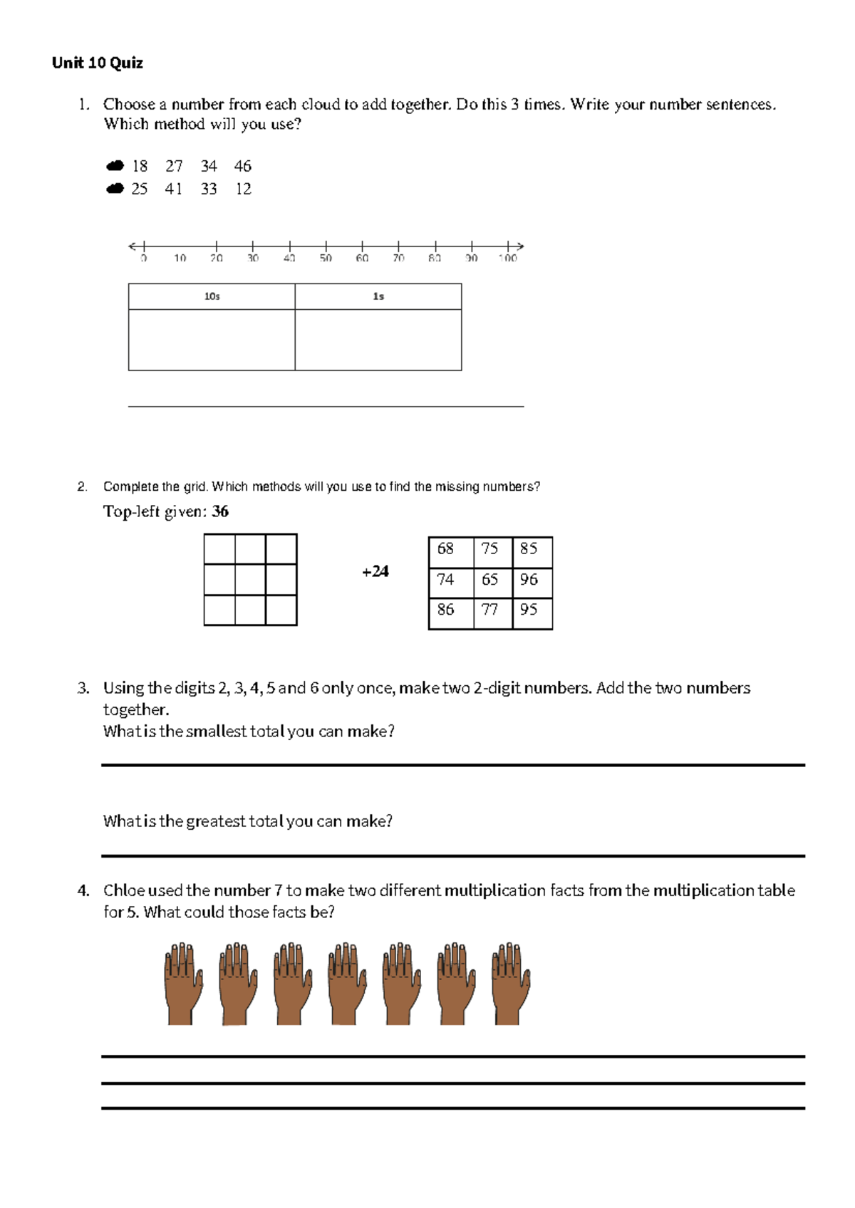 Unit 10 Quiz - Cambridge Primary Math Year 2 - Studocu