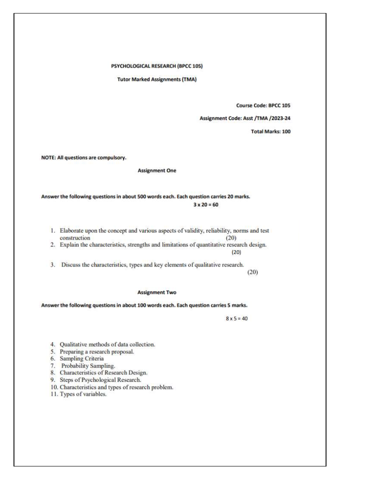 BPCC 105 EM 23-24 @Assignment Solved Ignou - PSYCHOLOGICAL RESEARCH ...