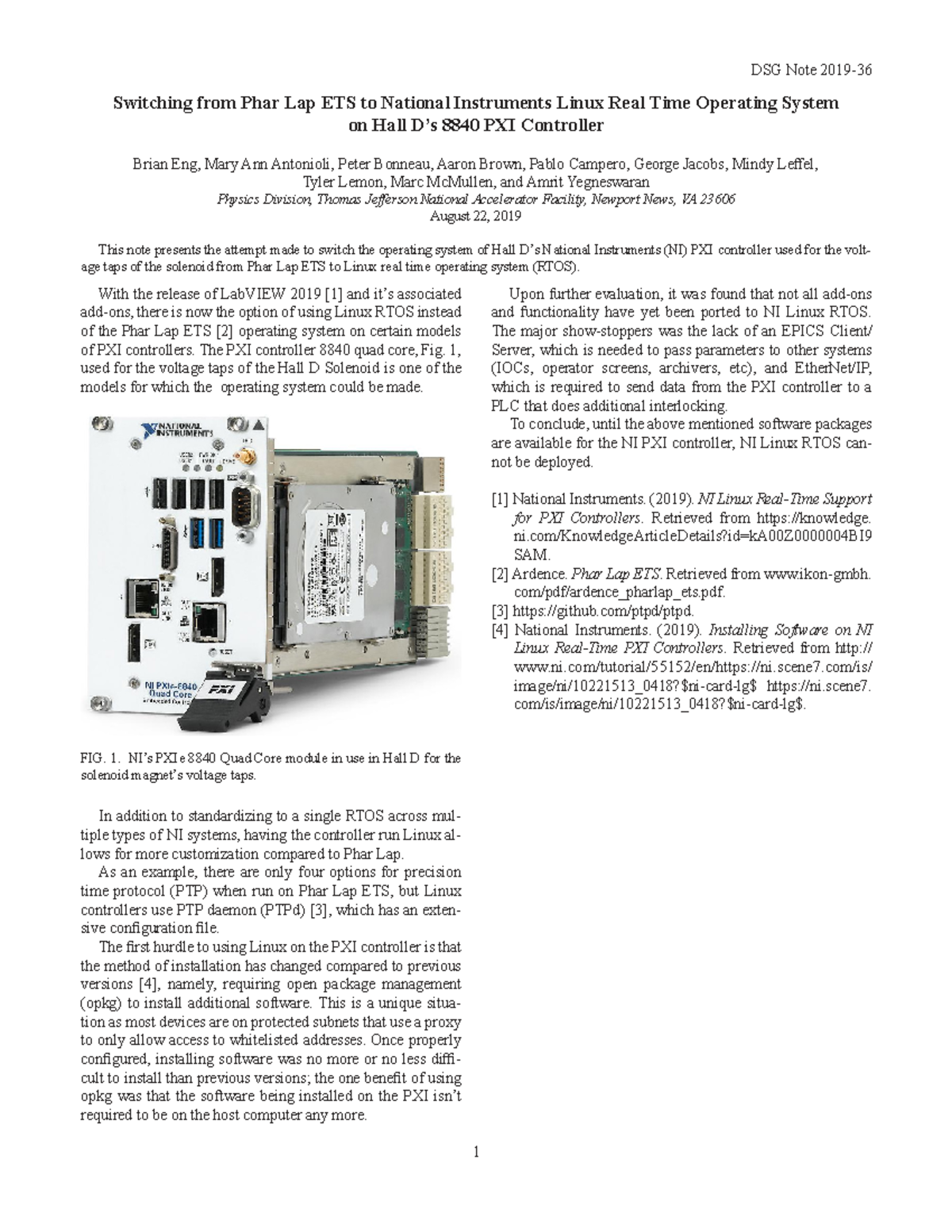 DSG Note: Transitioning to NI Linux RTOS on Hall D 8840 PXI Controller ...