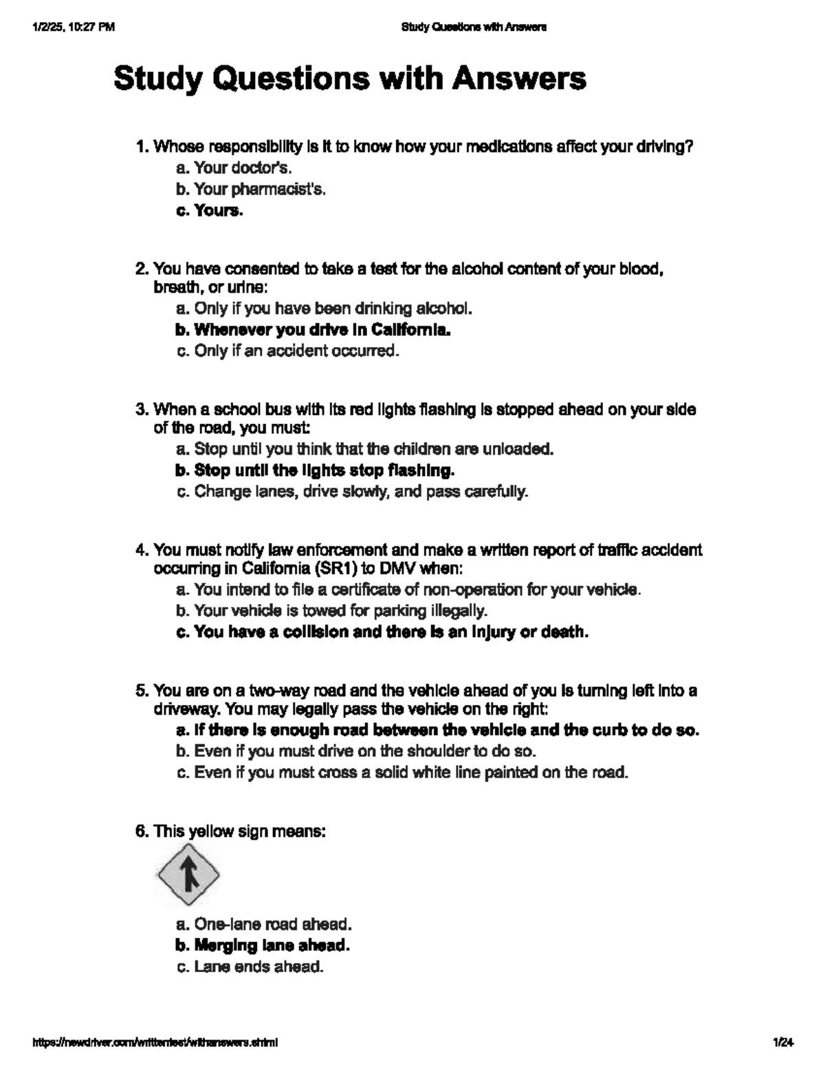 DMV Written Test Study Questions & Answers (10:27 PM) - Studocu